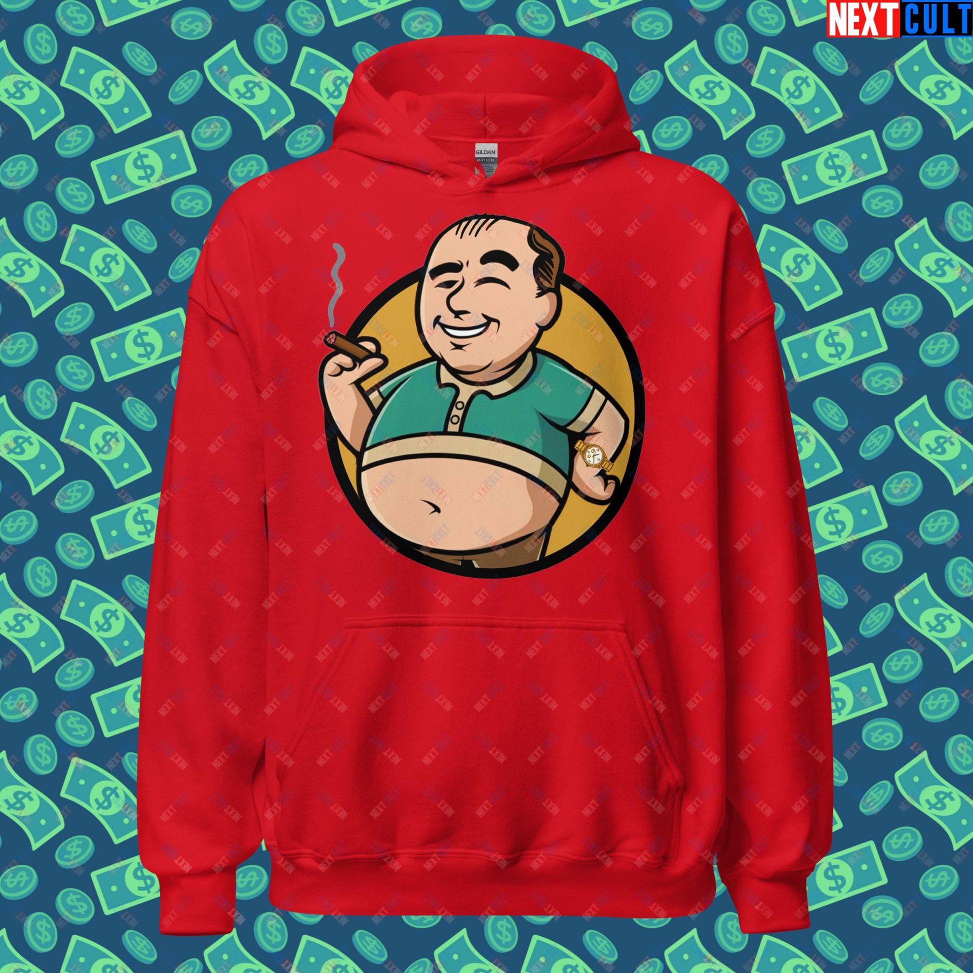 Waste Management Boy Tony Soprano Vault Boy Fallout Funny Meme Cartoon Mashup Unisex Hoodie Red Hoodies Fallout The Sopranos TV Shows Vault Boy Next Cult Brand