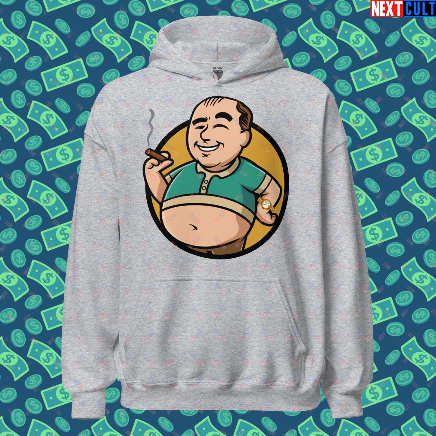 Waste Management Boy Tony Soprano Vault Boy Fallout Funny Meme Cartoon Mashup Unisex Hoodie Sport Grey Hoodies Fallout The Sopranos TV Shows Vault Boy Next Cult Brand