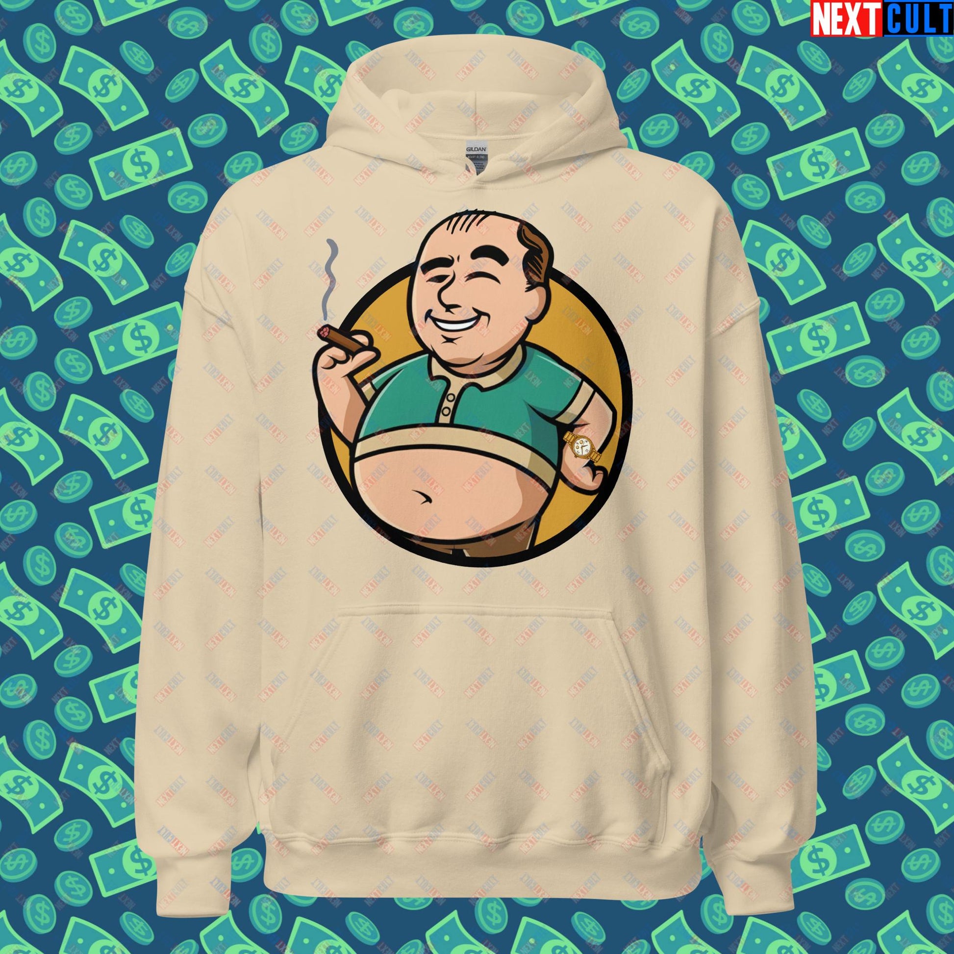 Waste Management Boy Tony Soprano Vault Boy Fallout Funny Meme Cartoon Mashup Unisex Hoodie Sand Hoodies Fallout The Sopranos TV Shows Vault Boy Next Cult Brand