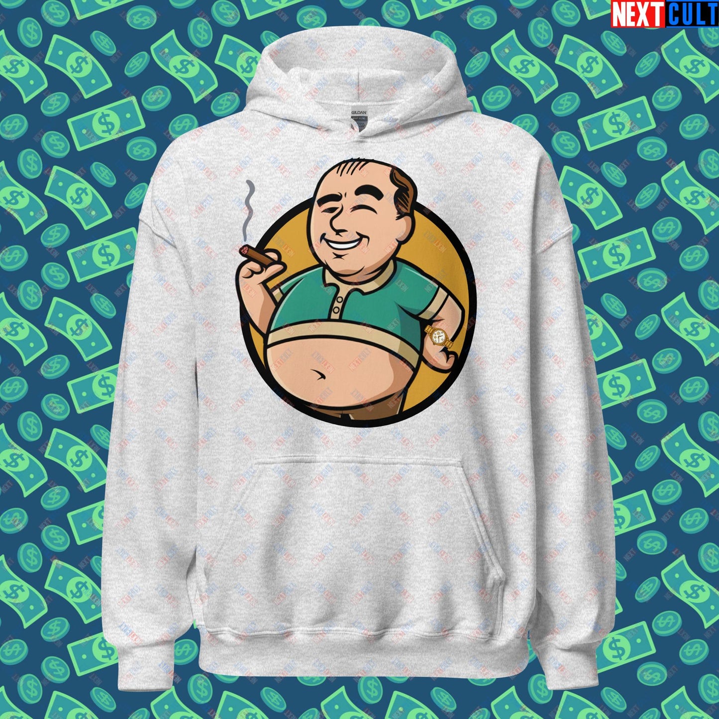 Waste Management Boy Tony Soprano Vault Boy Fallout Funny Meme Cartoon Mashup Unisex Hoodie Ash Hoodies Fallout The Sopranos TV Shows Vault Boy Next Cult Brand