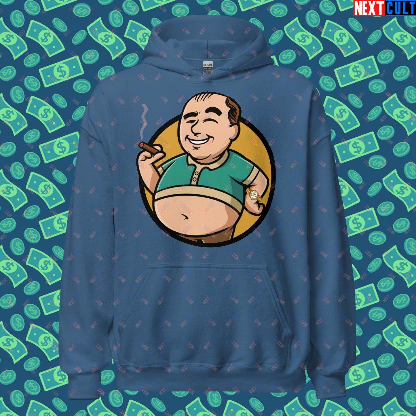 Waste Management Boy Tony Soprano Vault Boy Fallout Funny Meme Cartoon Mashup Unisex Hoodie Indigo Blue Hoodies Fallout The Sopranos TV Shows Vault Boy Next Cult Brand