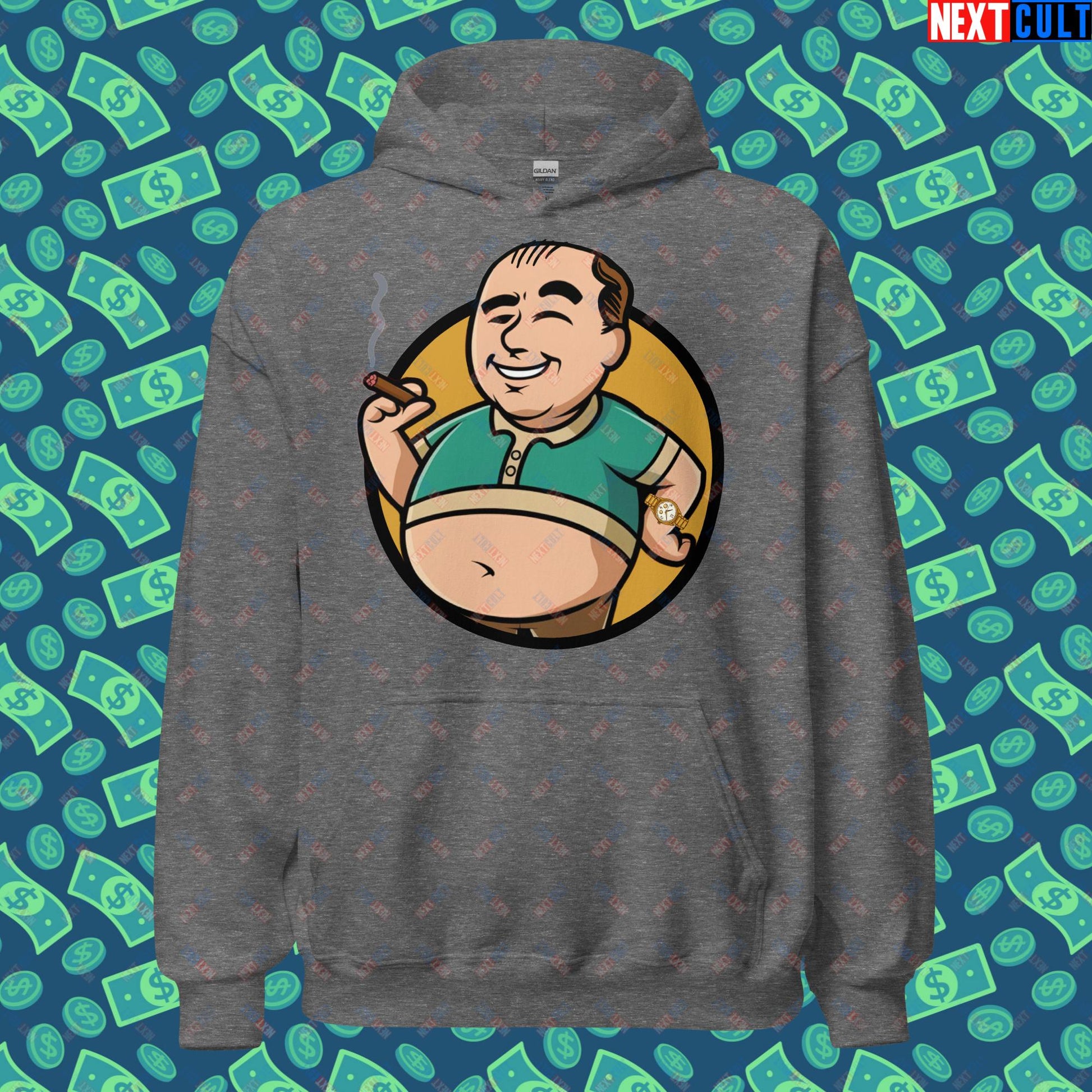 Waste Management Boy Tony Soprano Vault Boy Fallout Funny Meme Cartoon Mashup Unisex Hoodie Graphite Heather Hoodies Fallout The Sopranos TV Shows Vault Boy Next Cult Brand