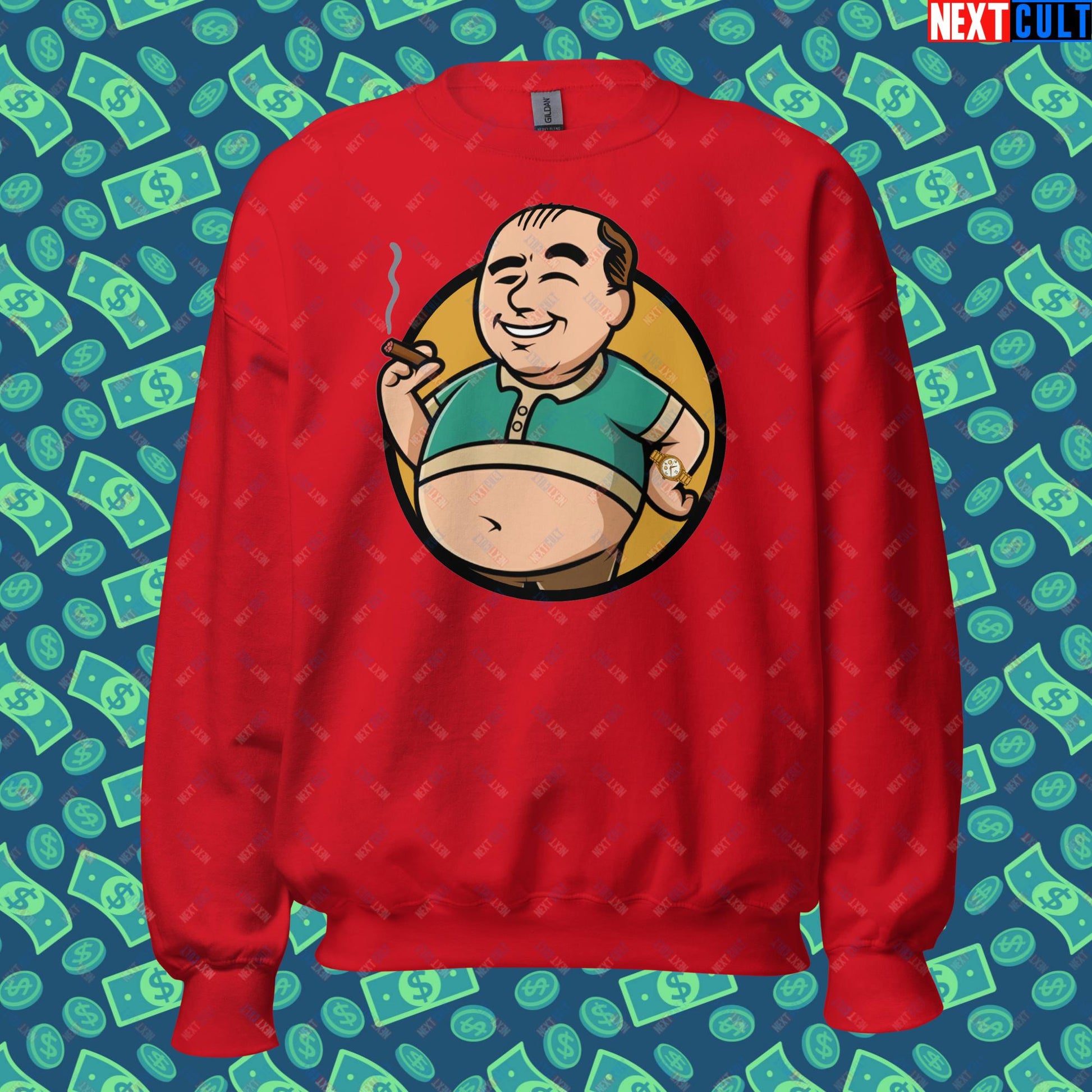 Waste Management Boy Tony Soprano Vault Boy Fallout Funny Meme Cartoon Mashup Unisex Sweatshirt Red Sweatshirts Fallout The Sopranos TV Shows Vault Boy Next Cult Brand