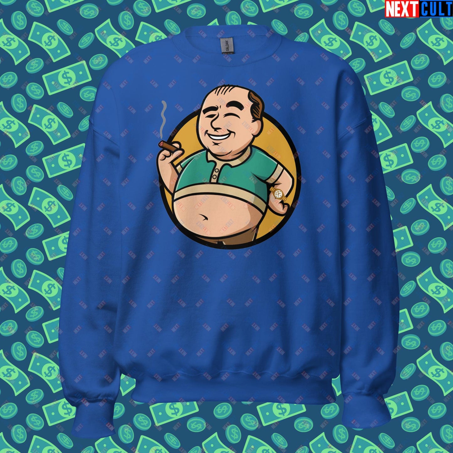 Waste Management Boy Tony Soprano Vault Boy Fallout Funny Meme Cartoon Mashup Unisex Sweatshirt Royal Sweatshirts Fallout The Sopranos TV Shows Vault Boy Next Cult Brand