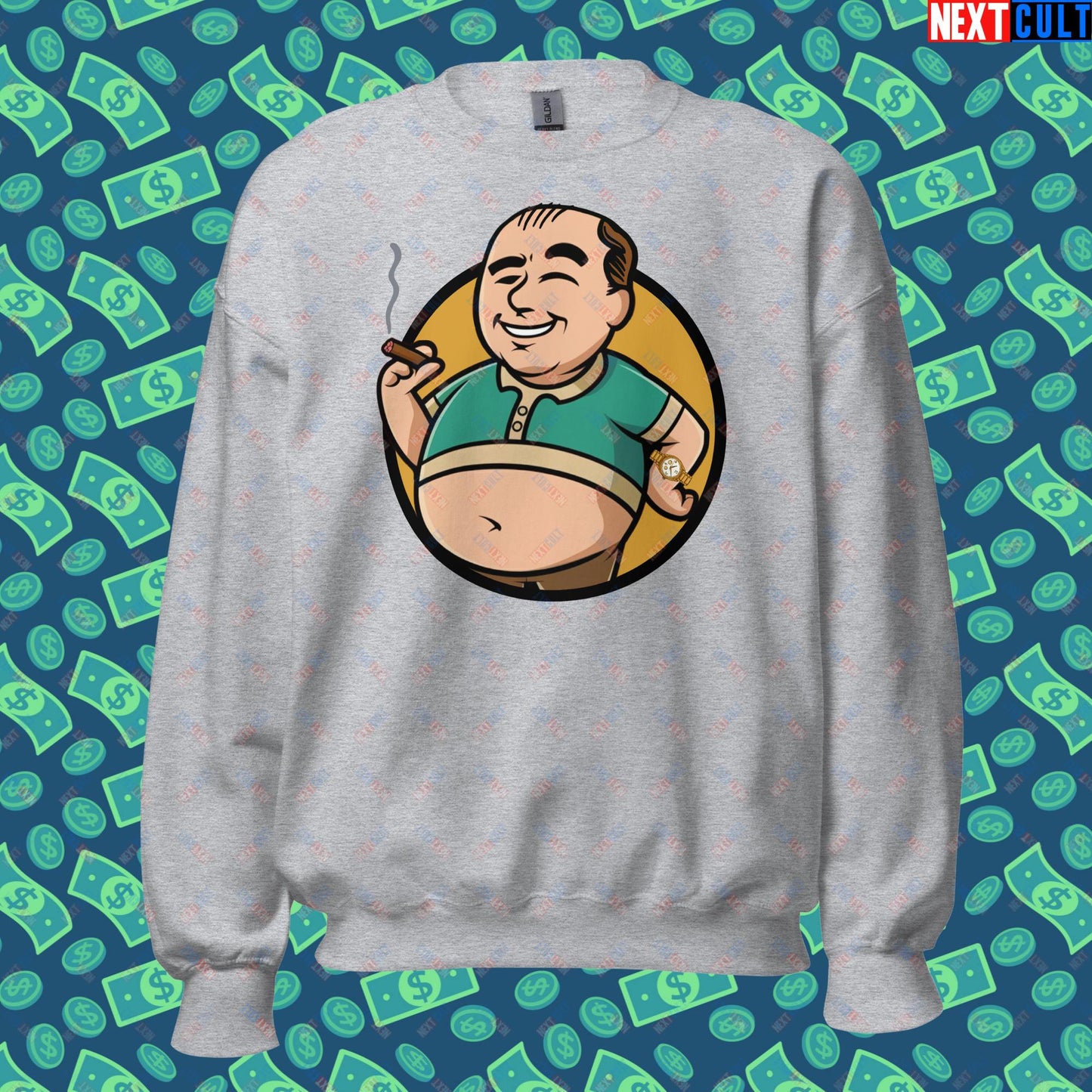 Waste Management Boy Tony Soprano Vault Boy Fallout Funny Meme Cartoon Mashup Unisex Sweatshirt Sport Grey Sweatshirts Fallout The Sopranos TV Shows Vault Boy Next Cult Brand