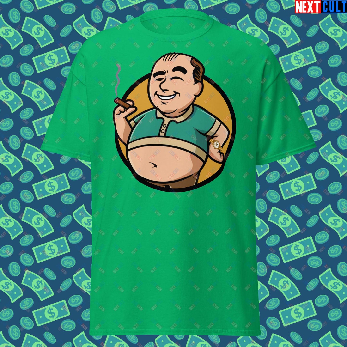 Waste Management Boy Tony Soprano Vault Boy Fallout Funny Meme Cartoon Mashup Unisex tee Irish Green T-shirts Fallout The Sopranos TV Shows Vault Boy Next Cult Brand