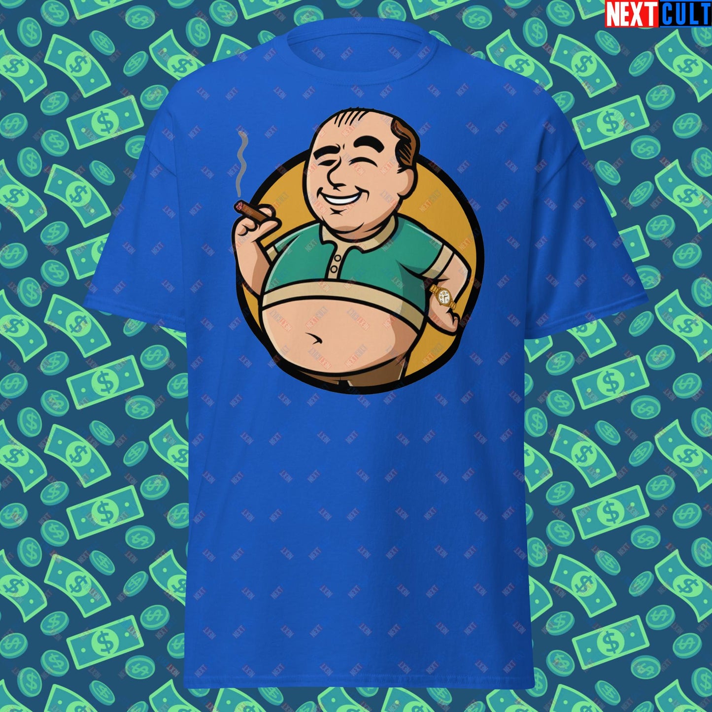 Waste Management Boy Tony Soprano Vault Boy Fallout Funny Meme Cartoon Mashup Unisex tee Royal T-shirts Fallout The Sopranos TV Shows Vault Boy Next Cult Brand