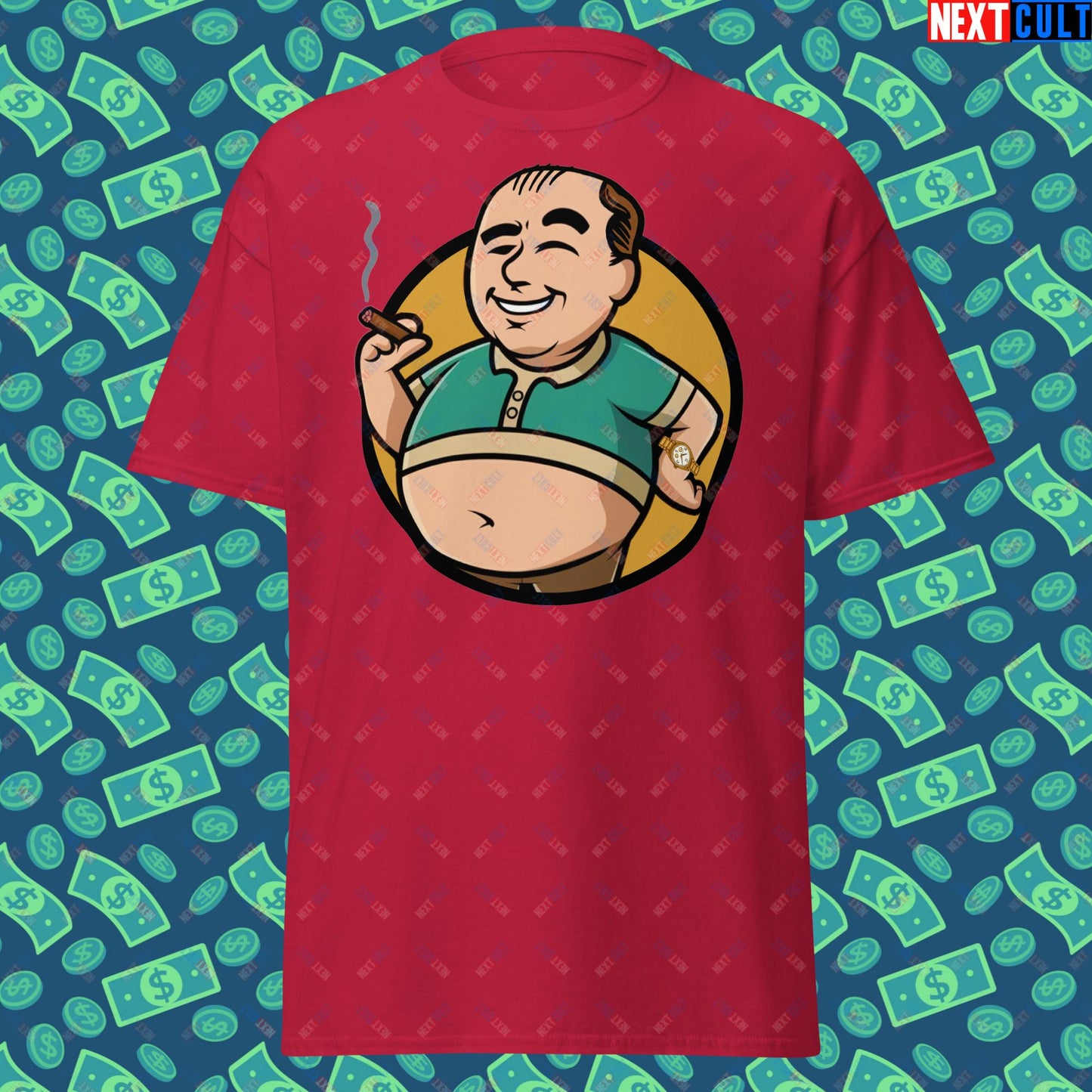 Waste Management Boy Tony Soprano Vault Boy Fallout Funny Meme Cartoon Mashup Unisex tee Cardinal T-shirts Fallout The Sopranos TV Shows Vault Boy Next Cult Brand