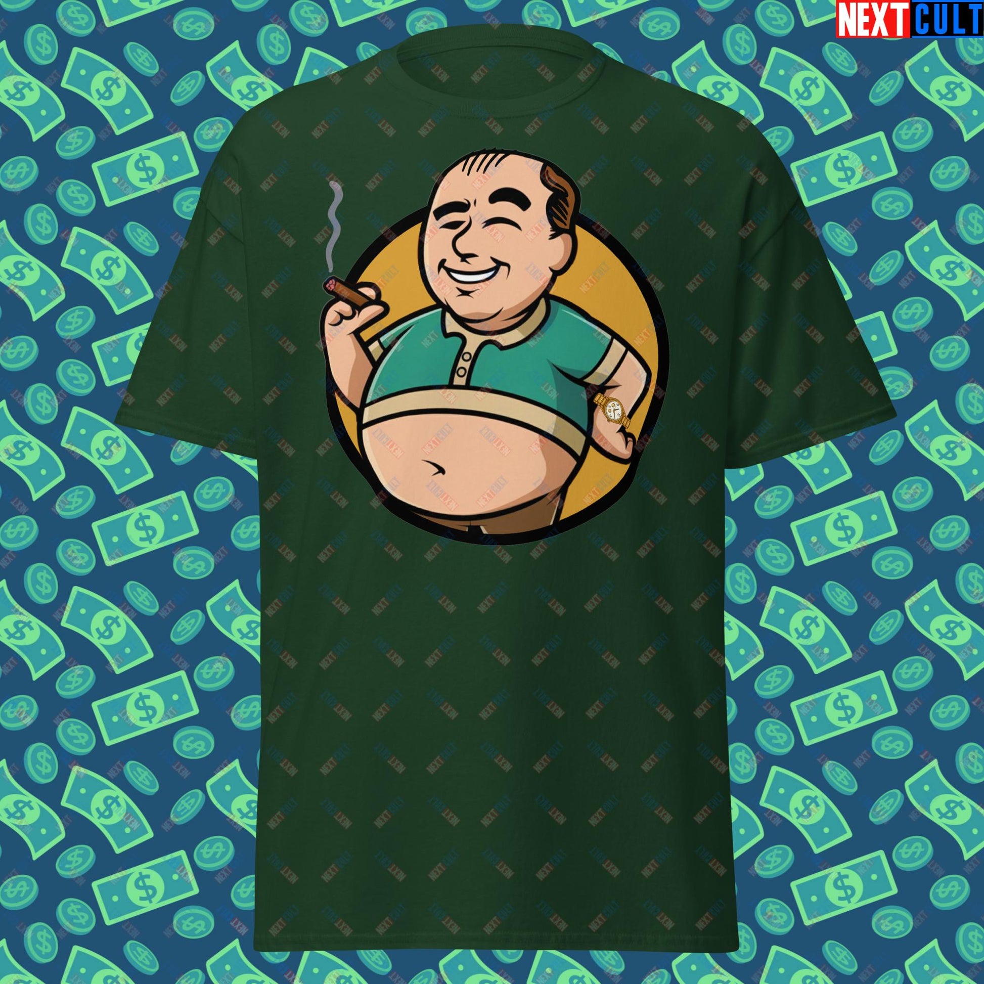 Waste Management Boy Tony Soprano Vault Boy Fallout Funny Meme Cartoon Mashup Unisex tee Forest Green T-shirts Fallout The Sopranos TV Shows Vault Boy Next Cult Brand