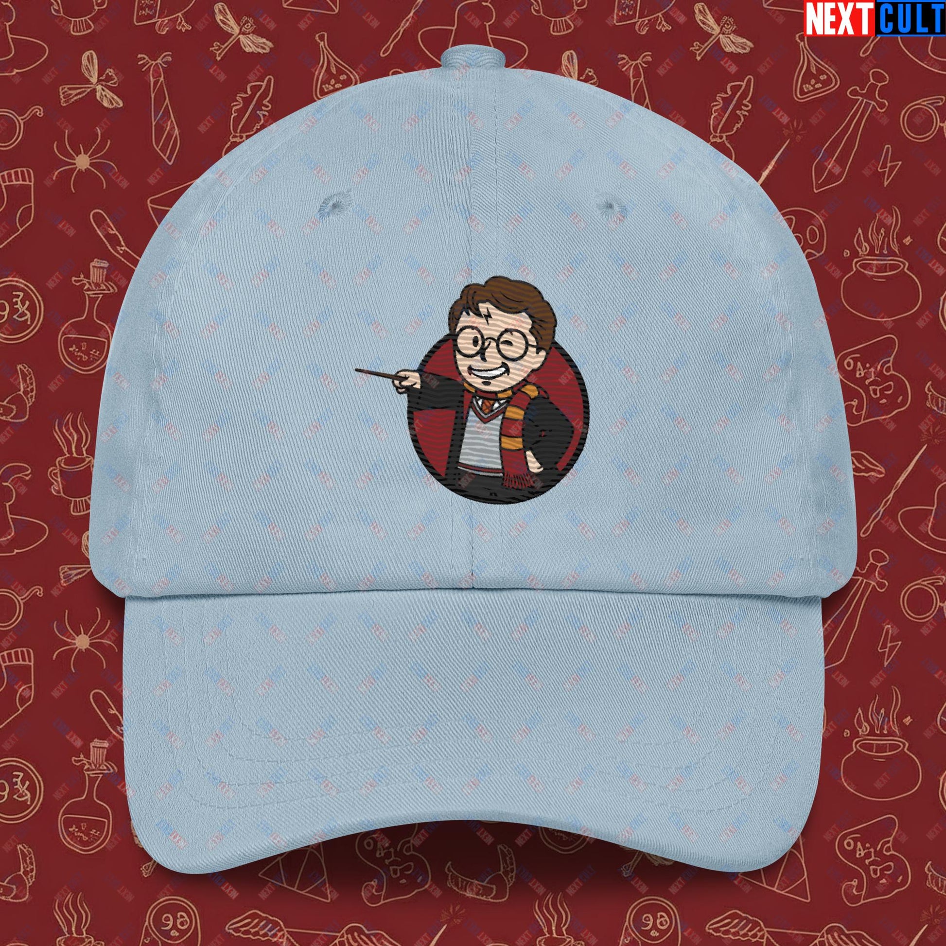 Wizard Boy Harry Potter Vault Boy Fallout Funny Meme Cartoon Mashup Dad hat Light Blue Hats Fallout Harry Potter Movies Vault Boy Next Cult Brand