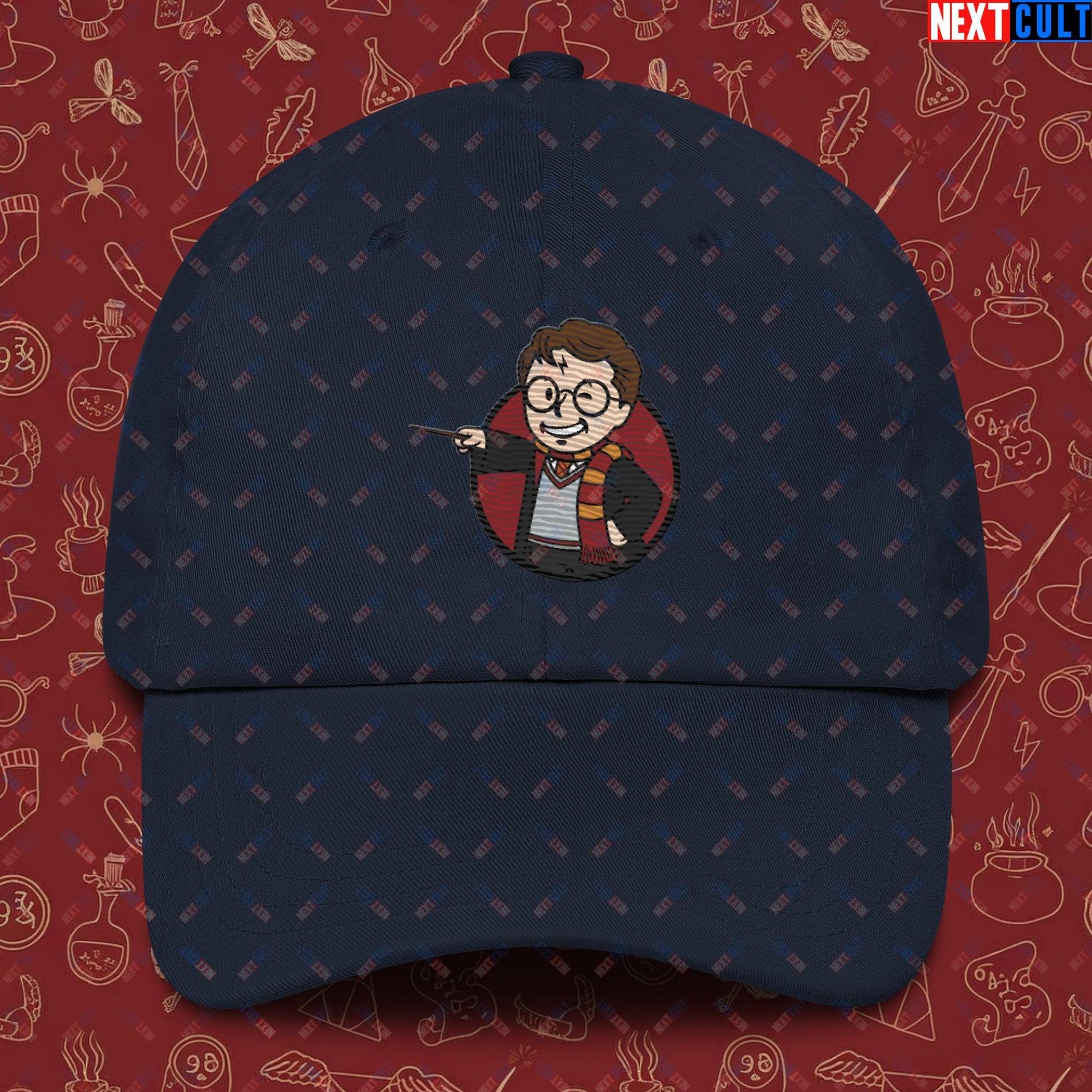 Wizard Boy Harry Potter Vault Boy Fallout Funny Meme Cartoon Mashup Dad hat Navy Hats Fallout Harry Potter Movies Vault Boy Next Cult Brand