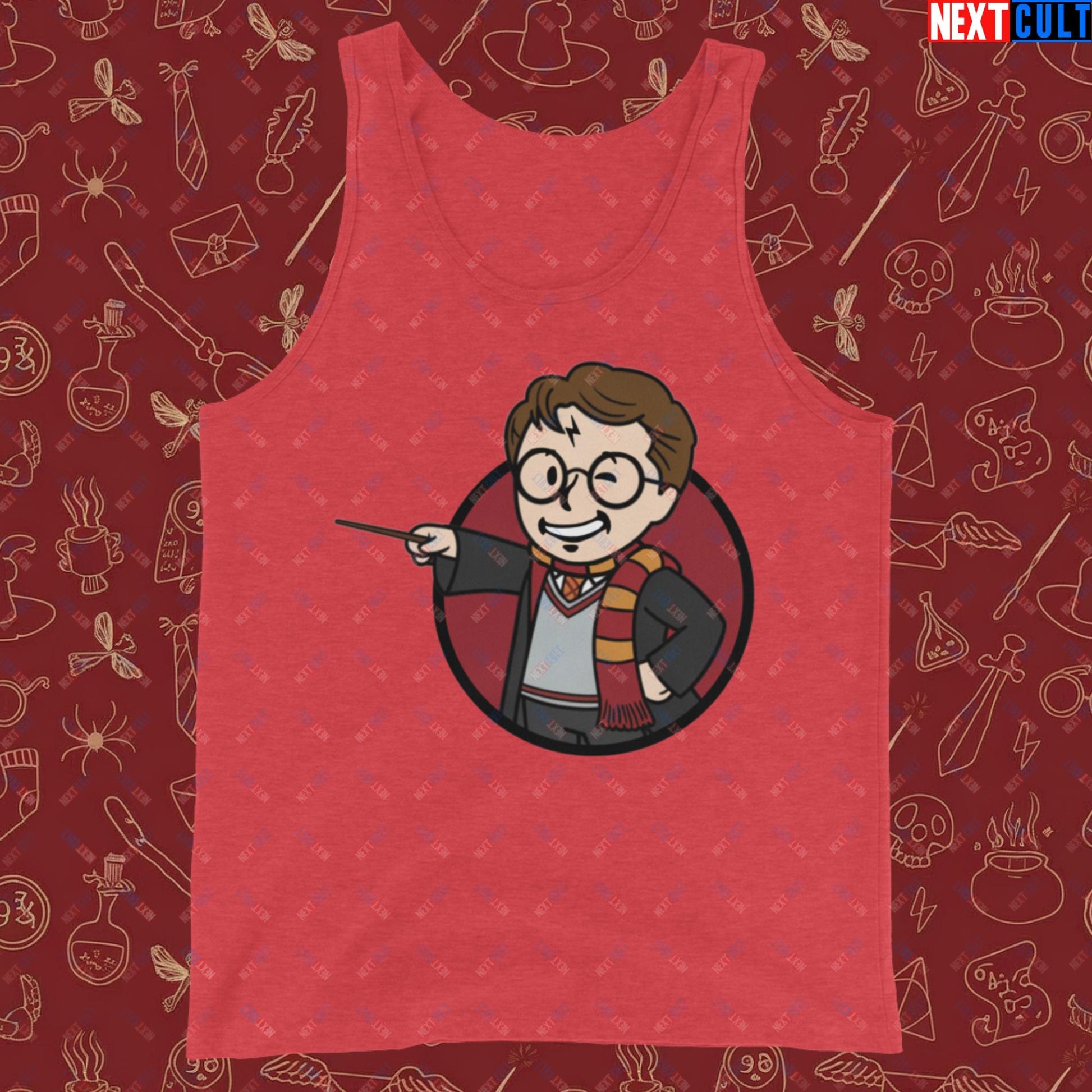 Wizard Boy Harry Potter Vault Boy Fallout Funny Meme Cartoon Mashup Tank Top Red Triblend Tank Tops Fallout Harry Potter Movies Vault Boy Next Cult Brand