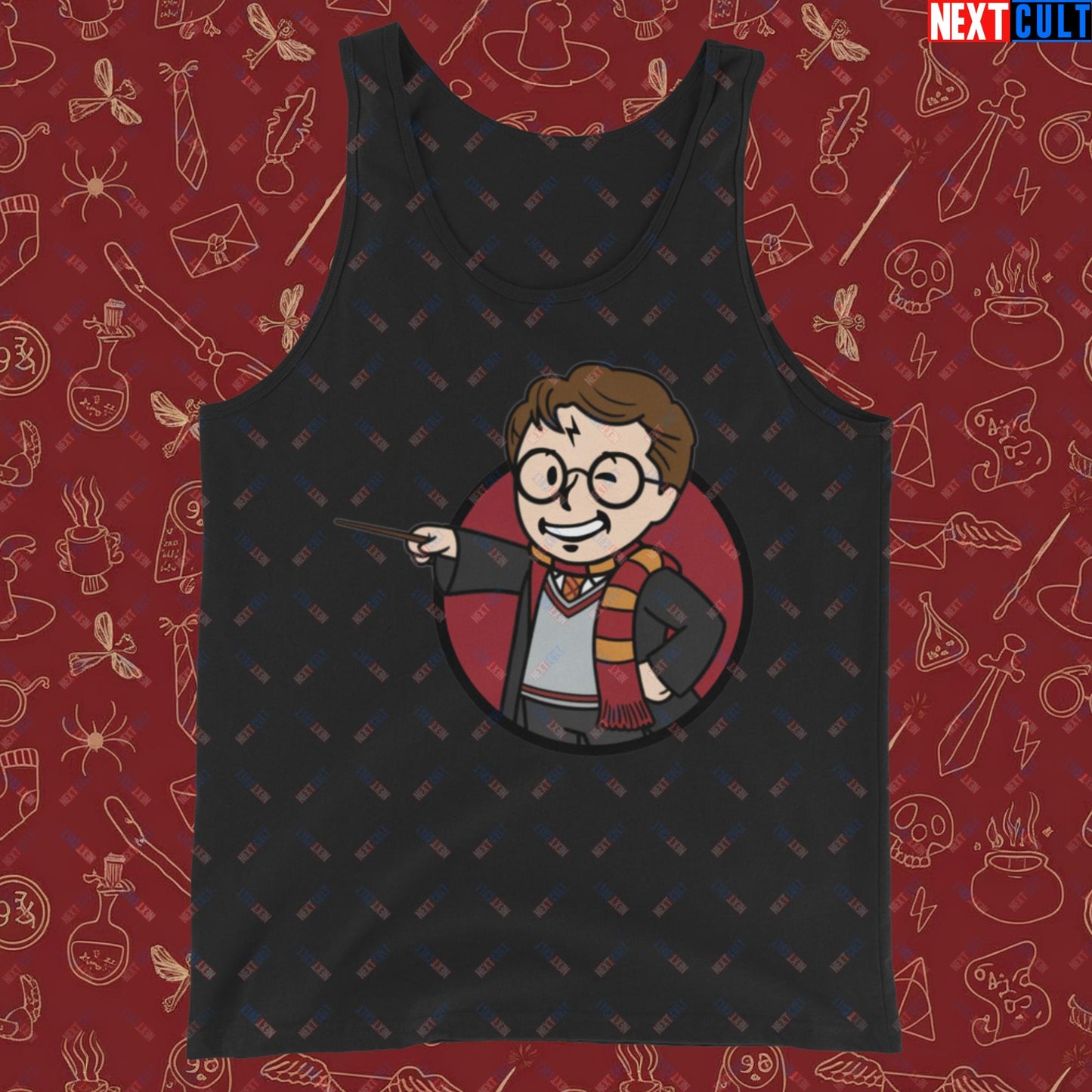 Wizard Boy Harry Potter Vault Boy Fallout Funny Meme Cartoon Mashup Tank Top Next Cult Brand