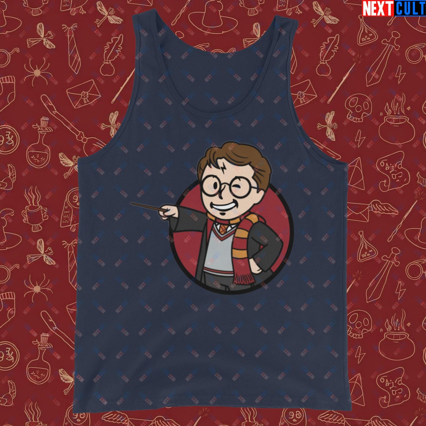 Wizard Boy Harry Potter Vault Boy Fallout Funny Meme Cartoon Mashup Tank Top Next Cult Brand