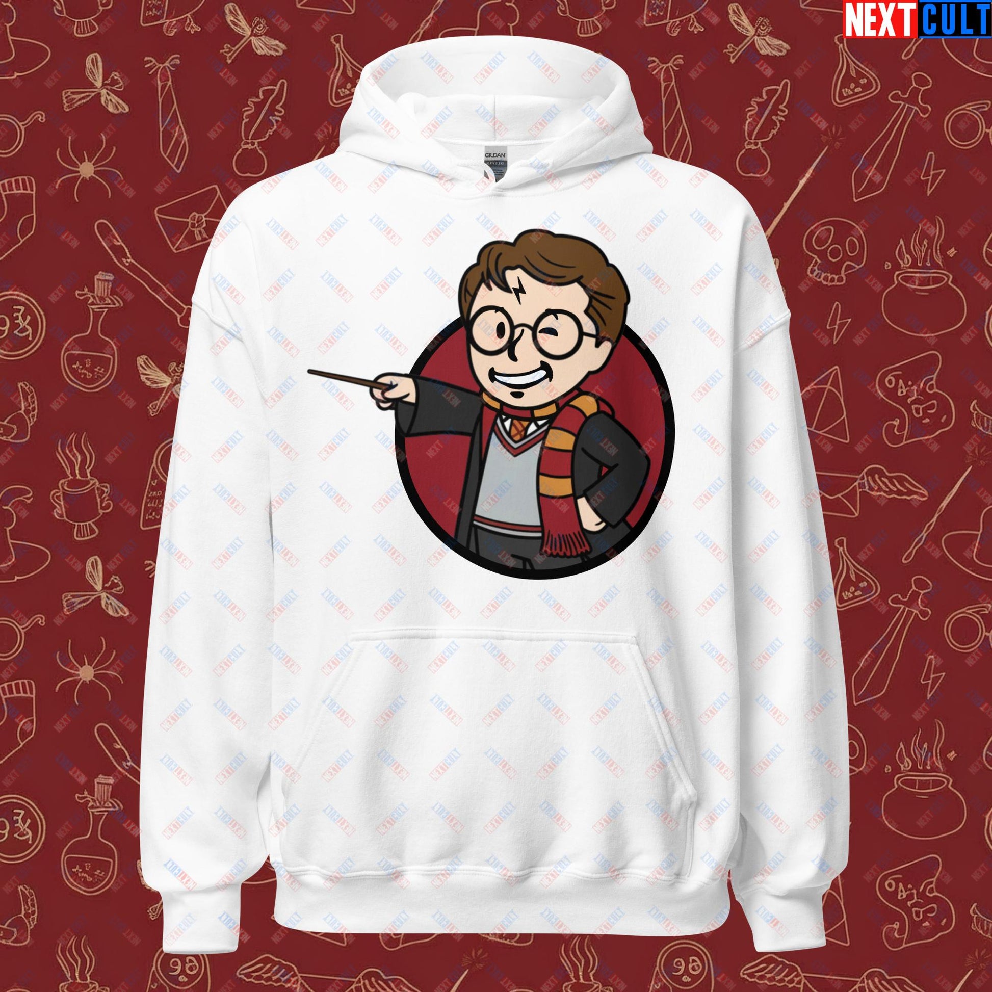 Wizard Boy Harry Potter Vault Boy Fallout Funny Meme Cartoon Mashup Unisex Hoodie White Hoodies Fallout Harry Potter Movies Vault Boy Next Cult Brand