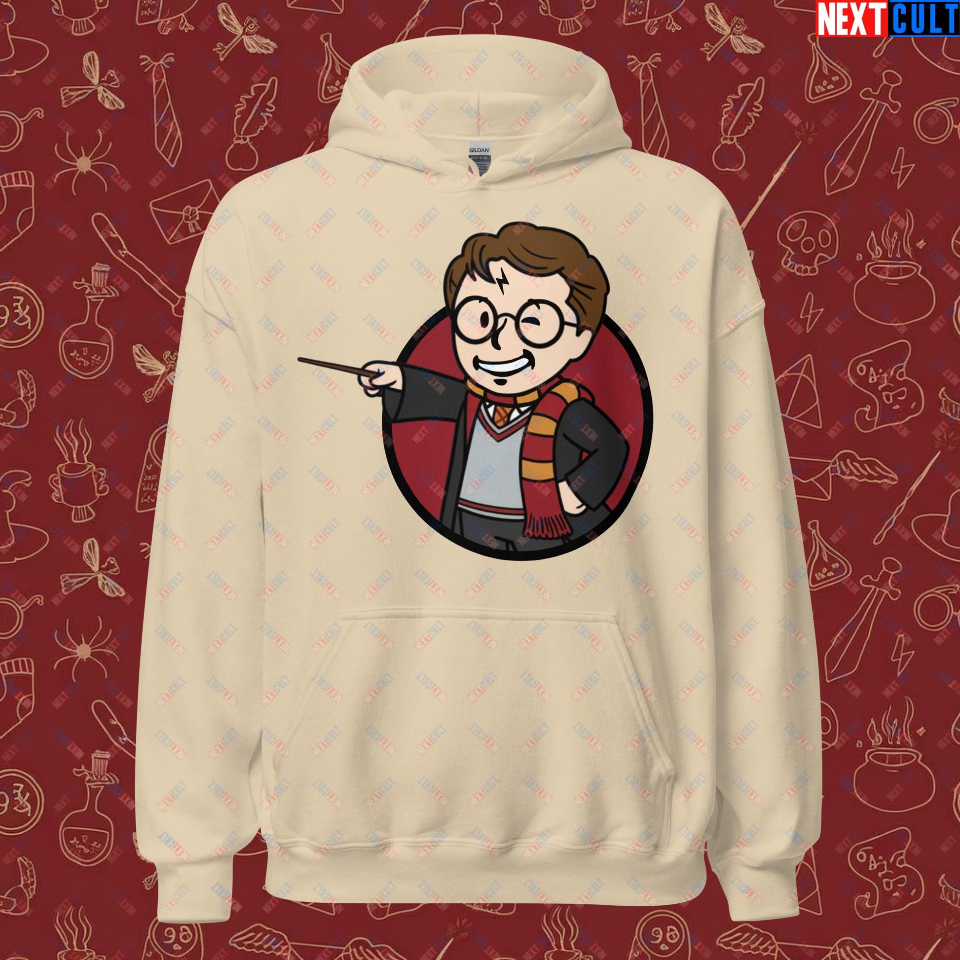 Wizard Boy Harry Potter Vault Boy Fallout Funny Meme Cartoon Mashup Unisex Hoodie Sand Hoodies Fallout Harry Potter Movies Vault Boy Next Cult Brand