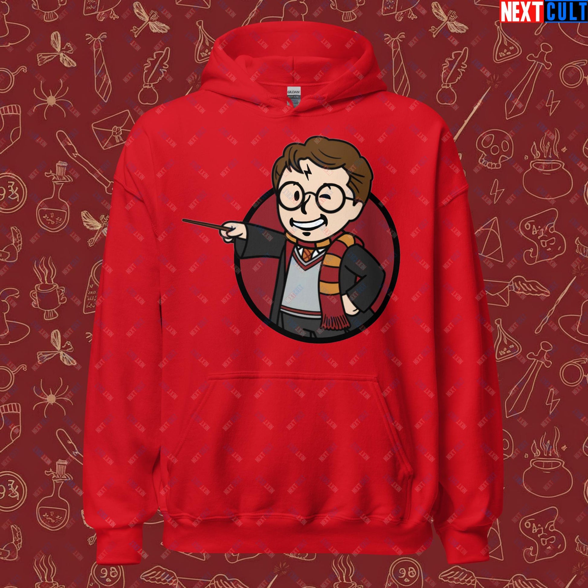 Wizard Boy Harry Potter Vault Boy Fallout Funny Meme Cartoon Mashup Unisex Hoodie Red Hoodies Fallout Harry Potter Movies Vault Boy Next Cult Brand