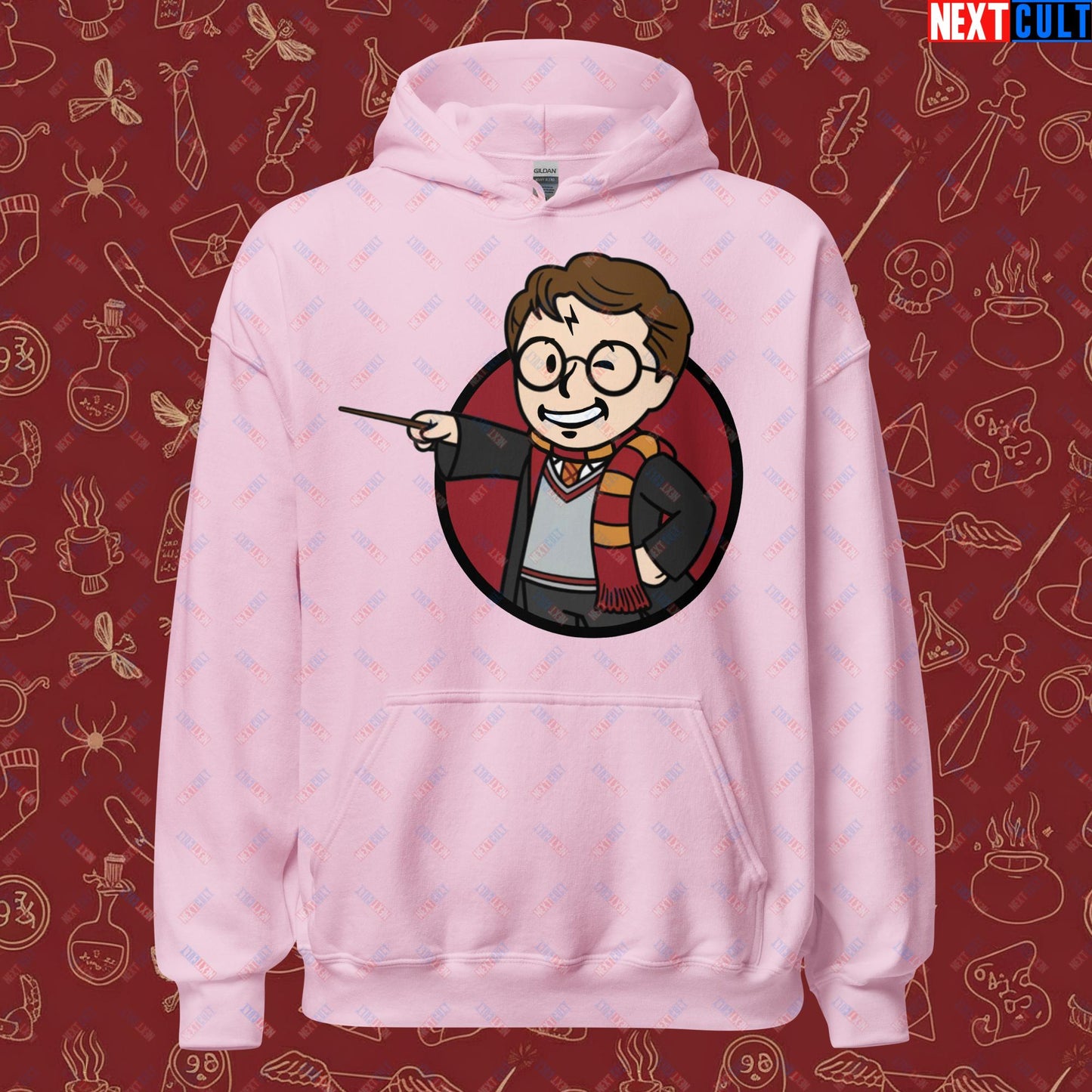 Wizard Boy Harry Potter Vault Boy Fallout Funny Meme Cartoon Mashup Unisex Hoodie Light Pink Hoodies Fallout Harry Potter Movies Vault Boy Next Cult Brand