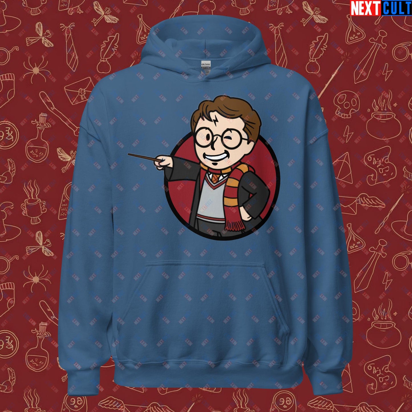 Wizard Boy Harry Potter Vault Boy Fallout Funny Meme Cartoon Mashup Unisex Hoodie Indigo Blue Hoodies Fallout Harry Potter Movies Vault Boy Next Cult Brand