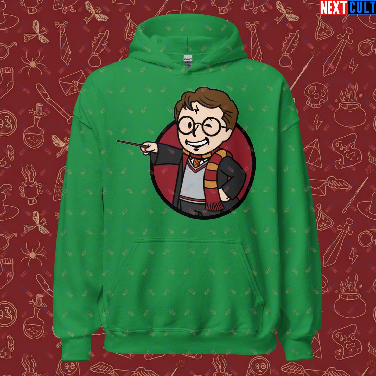 Wizard Boy Harry Potter Vault Boy Fallout Funny Meme Cartoon Mashup Unisex Hoodie Irish Green Hoodies Fallout Harry Potter Movies Vault Boy Next Cult Brand