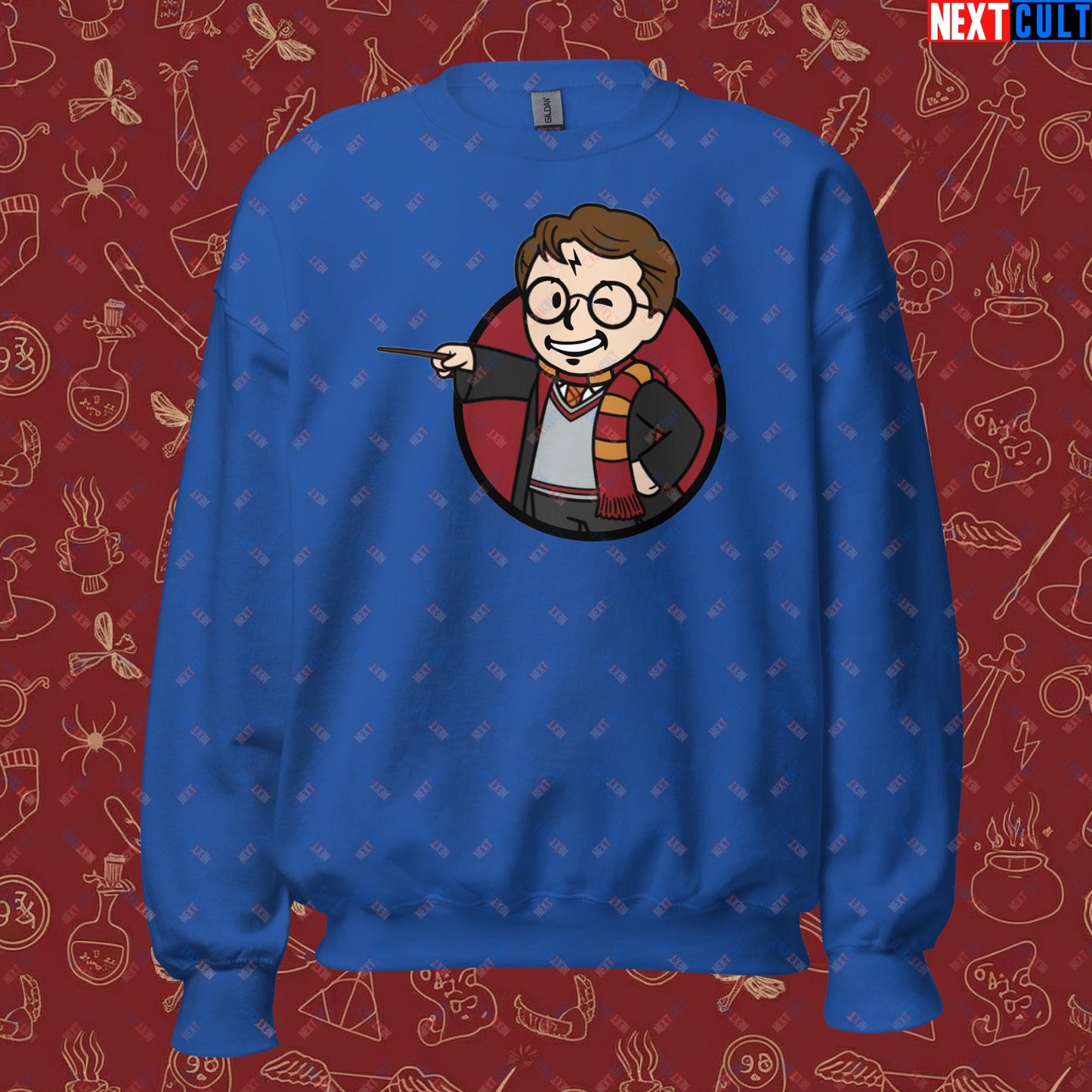 Wizard Boy Harry Potter Vault Boy Fallout Funny Meme Cartoon Mashup Unisex Sweatshirt Royal Sweatshirts Fallout Harry Potter Movies Vault Boy Next Cult Brand