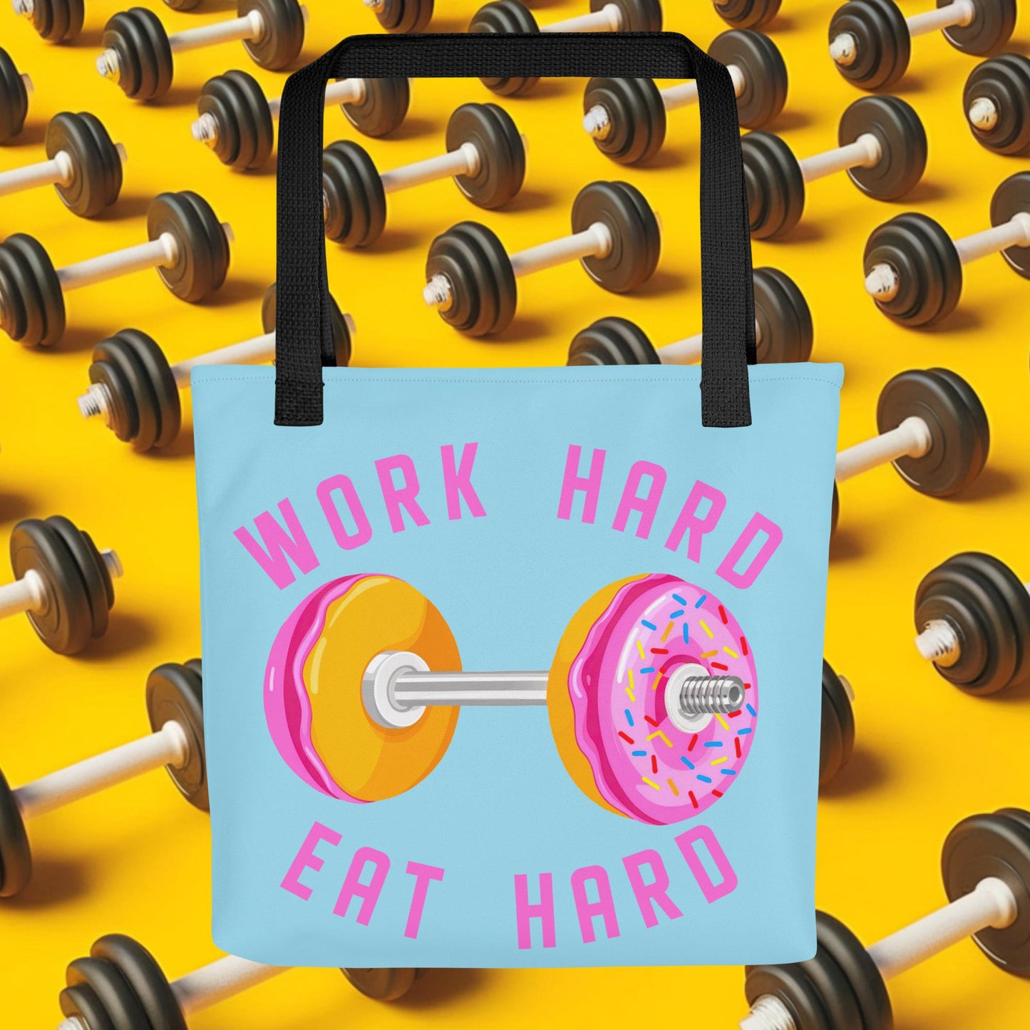 Work Hard Eat Hard Donut Dumbbell Donuts Barbell Funny Bulk Diet Gym Workout Fitness Bodybuilding Tote bag Default Title Bags Bodybuilding Bulking Donuts Fast Food Fitness Gym Workout Next Cult Brand