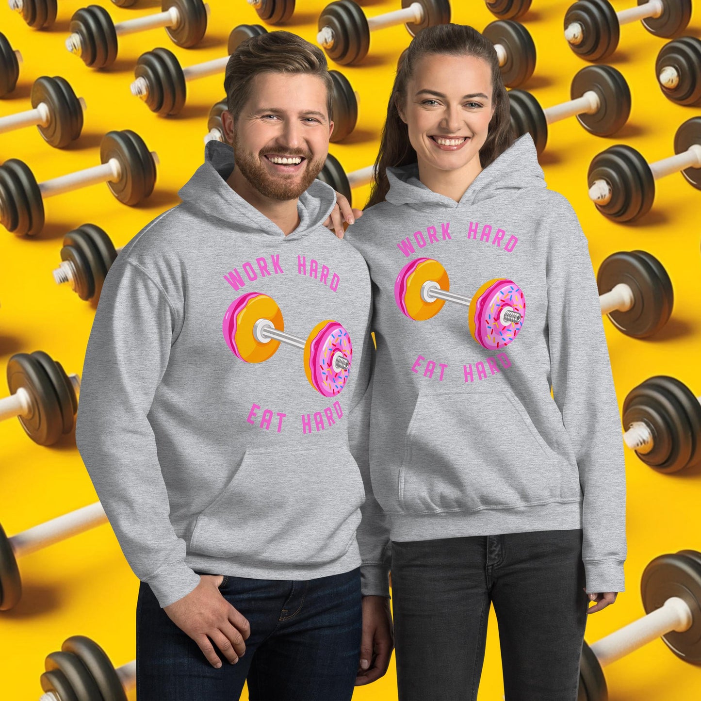 Work Hard Eat Hard Donut Dumbbell Donuts Barbell Funny Bulk Diet Gym Workout Fitness Bodybuilding Unisex Hoodie Sport Grey Hoodies Bodybuilding Bulking Donuts Fast Food Fitness Gym Workout Next Cult Brand