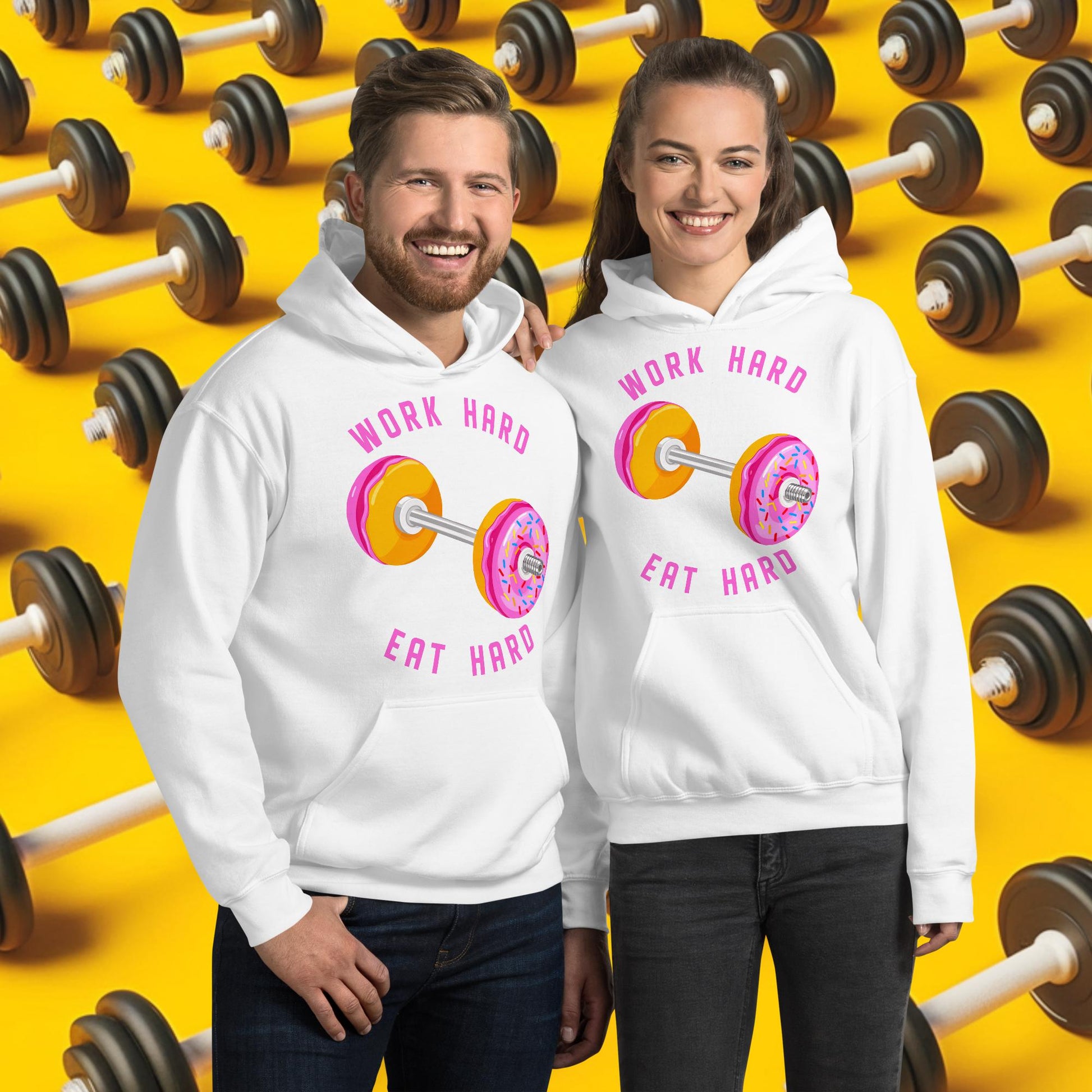 Work Hard Eat Hard Donut Dumbbell Donuts Barbell Funny Bulk Diet Gym Workout Fitness Bodybuilding Unisex Hoodie Next Cult Brand