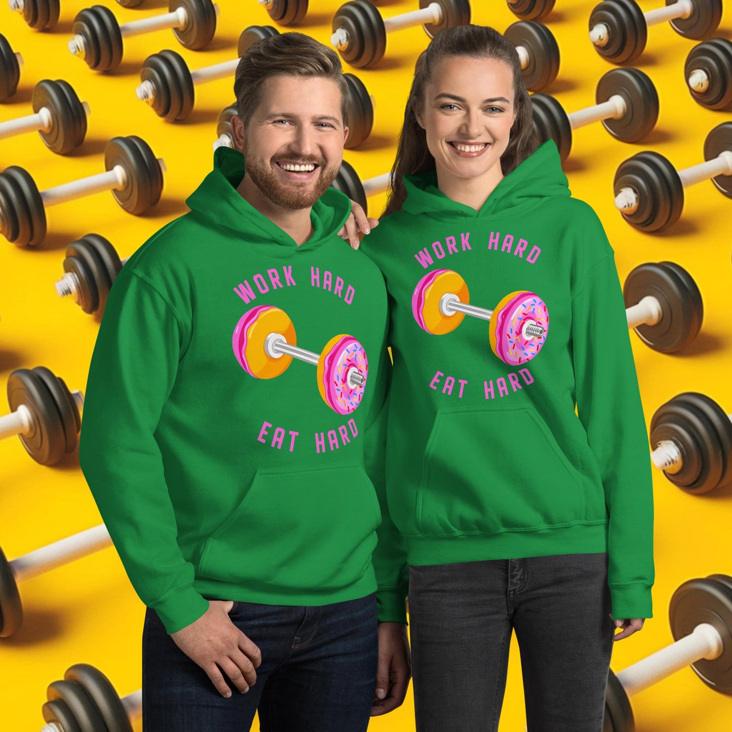 Work Hard Eat Hard Donut Dumbbell Donuts Barbell Funny Bulk Diet Gym Workout Fitness Bodybuilding Unisex Hoodie Irish Green Hoodies Bodybuilding Bulking Donuts Fast Food Fitness Gym Workout Next Cult Brand