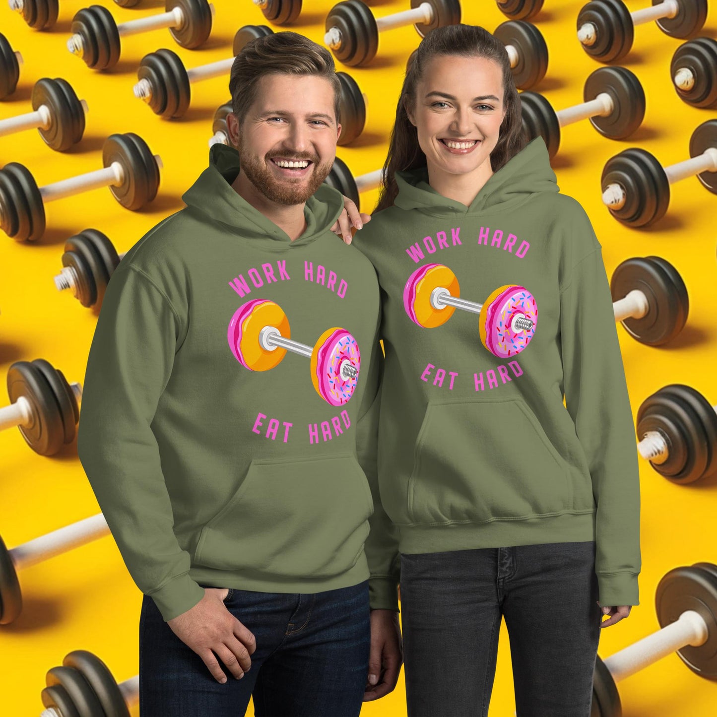 Work Hard Eat Hard Donut Dumbbell Donuts Barbell Funny Bulk Diet Gym Workout Fitness Bodybuilding Unisex Hoodie Next Cult Brand