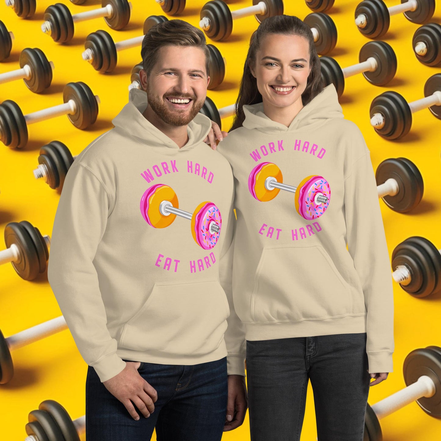 Work Hard Eat Hard Donut Dumbbell Donuts Barbell Funny Bulk Diet Gym Workout Fitness Bodybuilding Unisex Hoodie Next Cult Brand