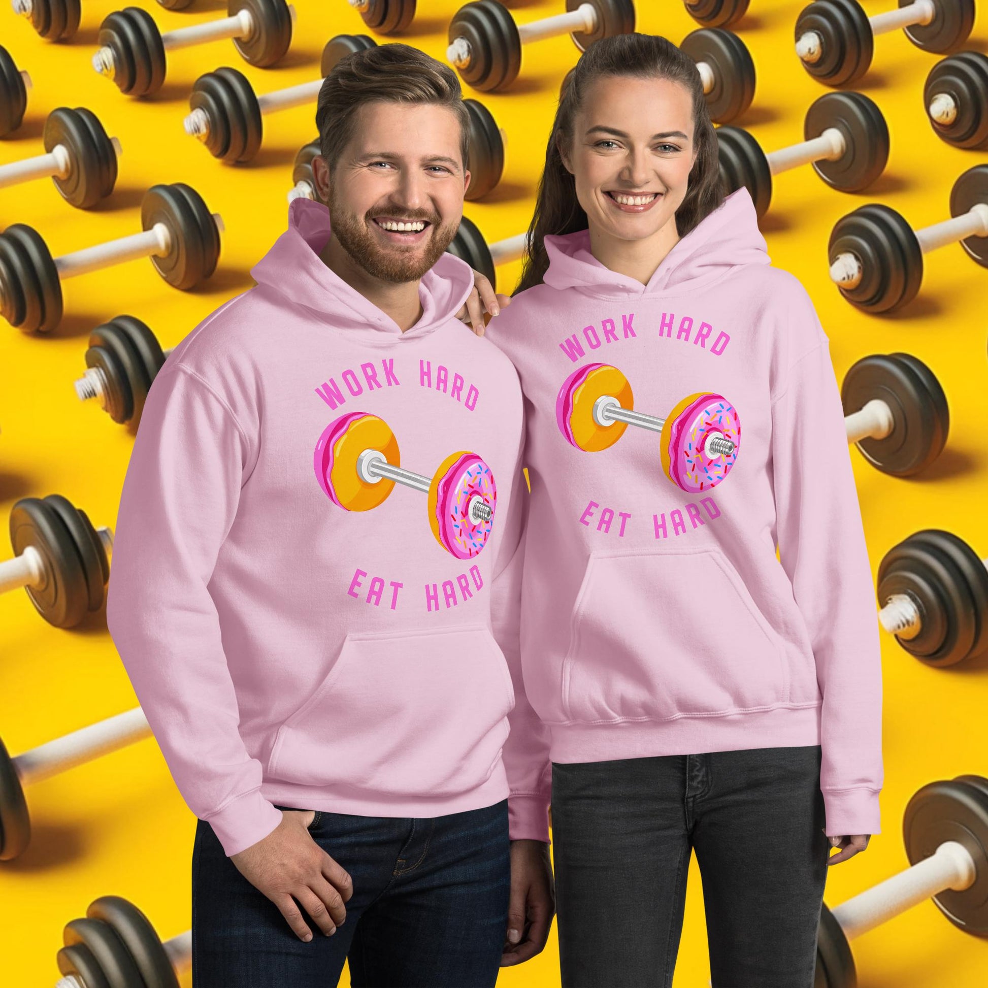 Work Hard Eat Hard Donut Dumbbell Donuts Barbell Funny Bulk Diet Gym Workout Fitness Bodybuilding Unisex Hoodie Light Pink Hoodies Bodybuilding Bulking Donuts Fast Food Fitness Gym Workout Next Cult Brand