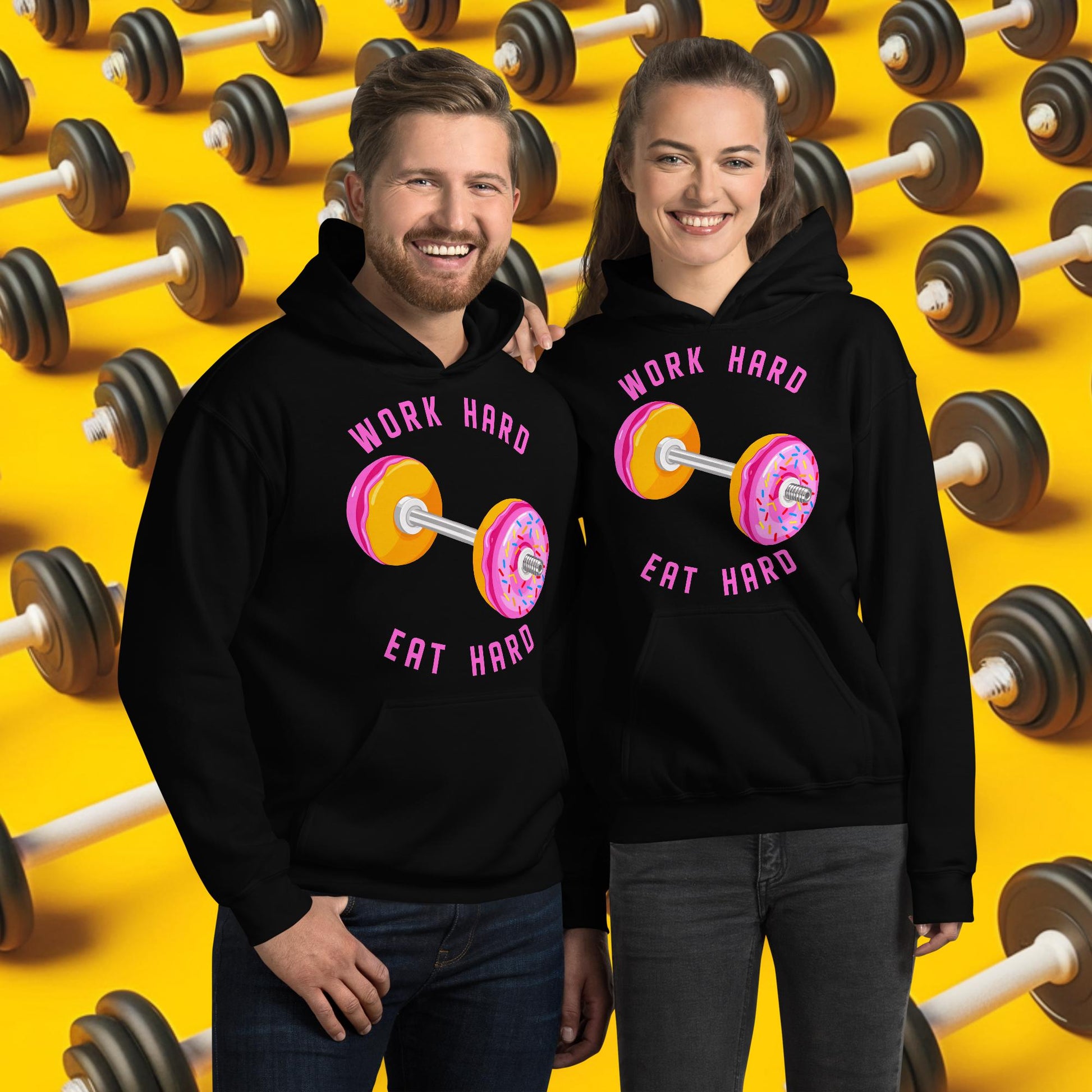 Work Hard Eat Hard Donut Dumbbell Donuts Barbell Funny Bulk Diet Gym Workout Fitness Bodybuilding Unisex Hoodie Next Cult Brand