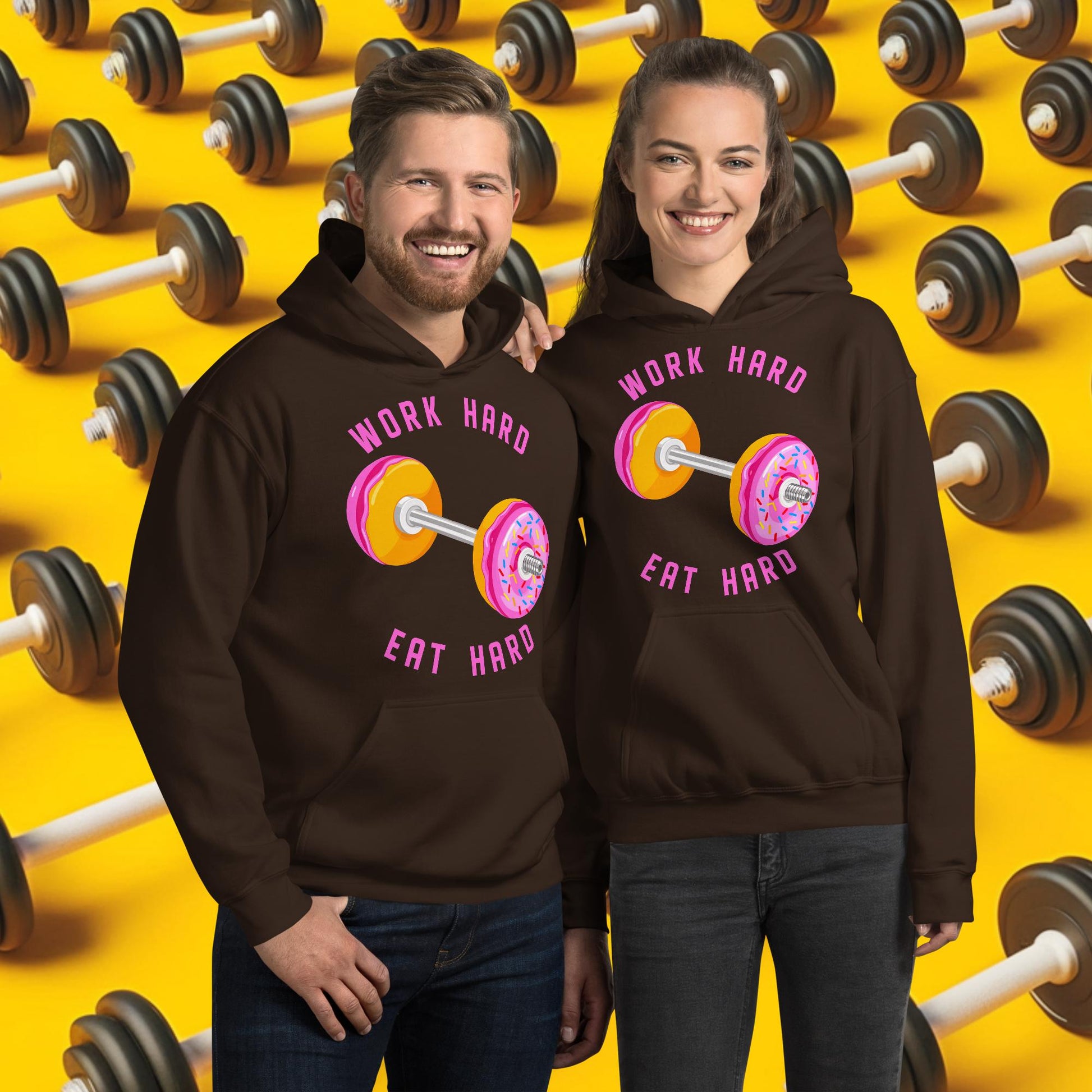 Work Hard Eat Hard Donut Dumbbell Donuts Barbell Funny Bulk Diet Gym Workout Fitness Bodybuilding Unisex Hoodie Next Cult Brand