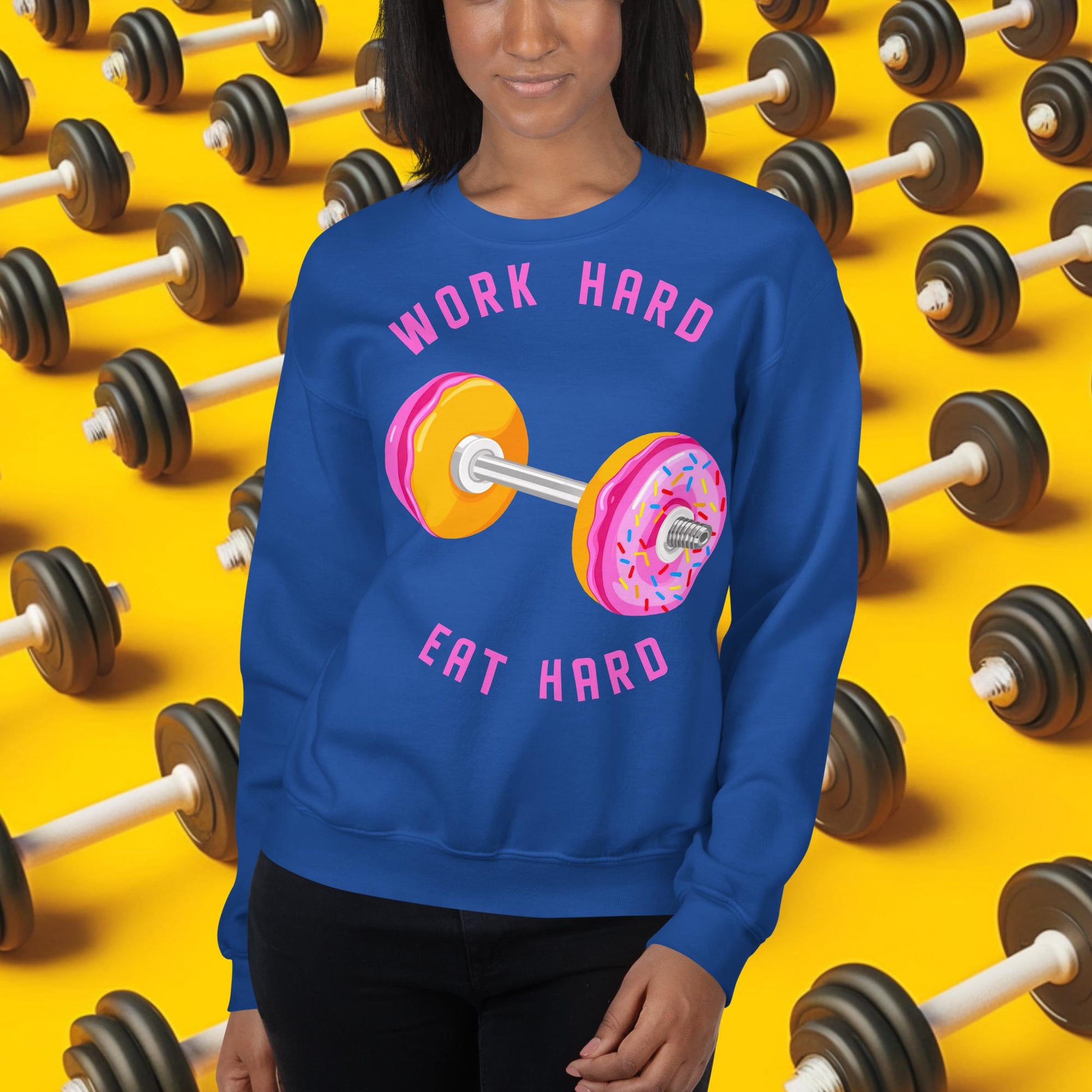 Work Hard Eat Hard Donut Dumbbell Donuts Barbell Funny Bulk Diet Gym Workout Fitness Bodybuilding Unisex Sweatshirt Next Cult Brand