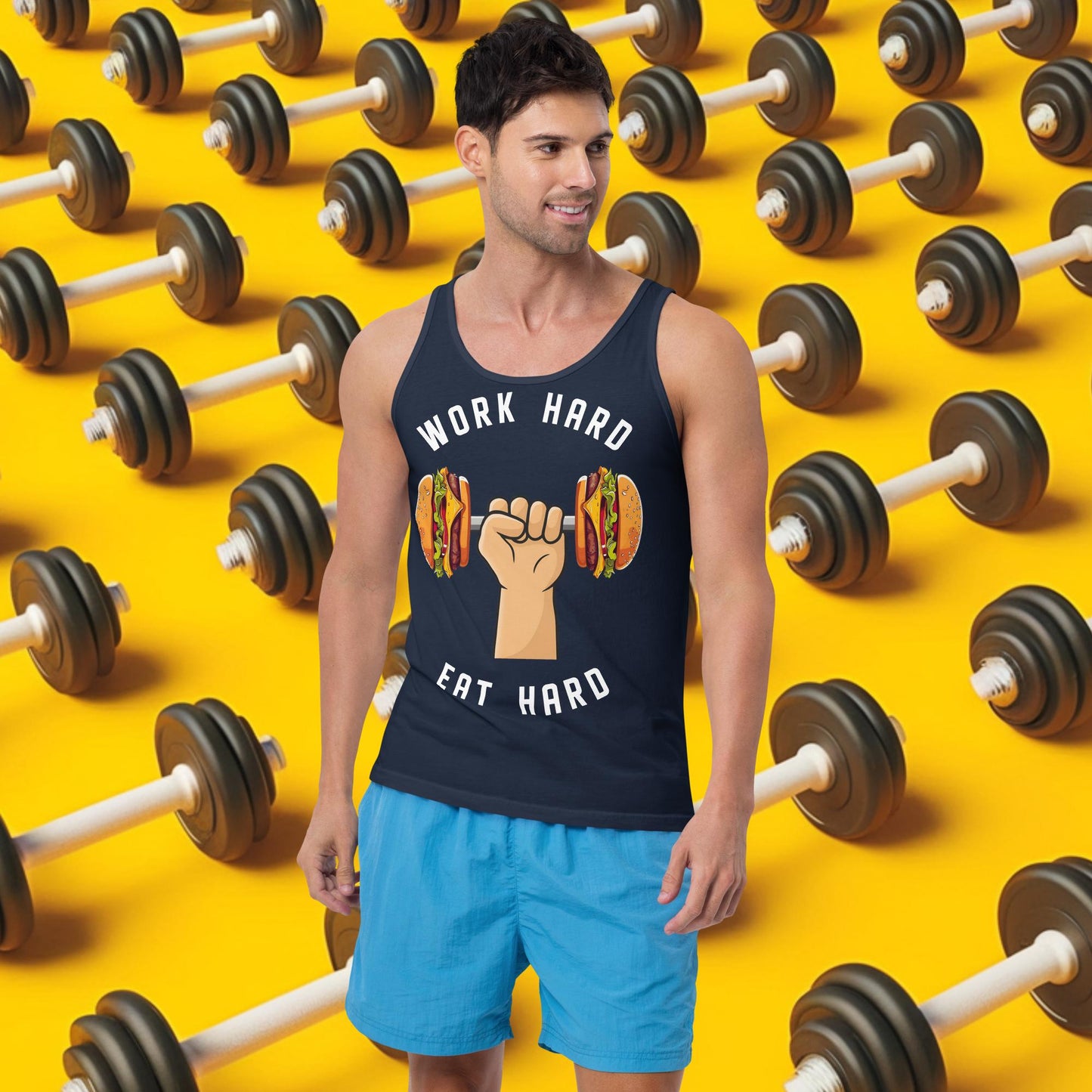 Work Hard Eat Hard Funny Bulk Diet Gym Workout Fitness Bodybuilding Tank Top Navy Tank Tops Bodybuilding Bulking Burgers Fast Food Fitness Gym Workout Next Cult Brand