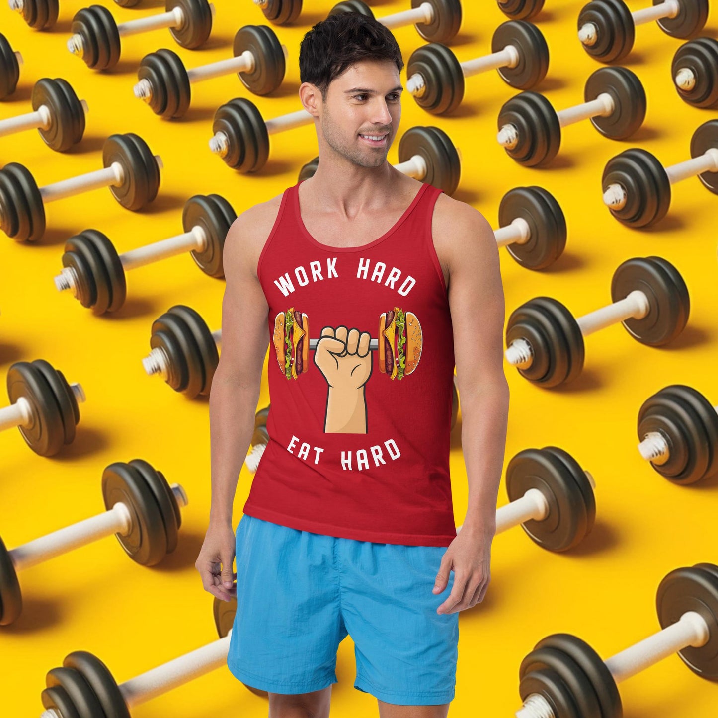 Work Hard Eat Hard Funny Bulk Diet Gym Workout Fitness Bodybuilding Tank Top Red Tank Tops Bodybuilding Bulking Burgers Fast Food Fitness Gym Workout Next Cult Brand