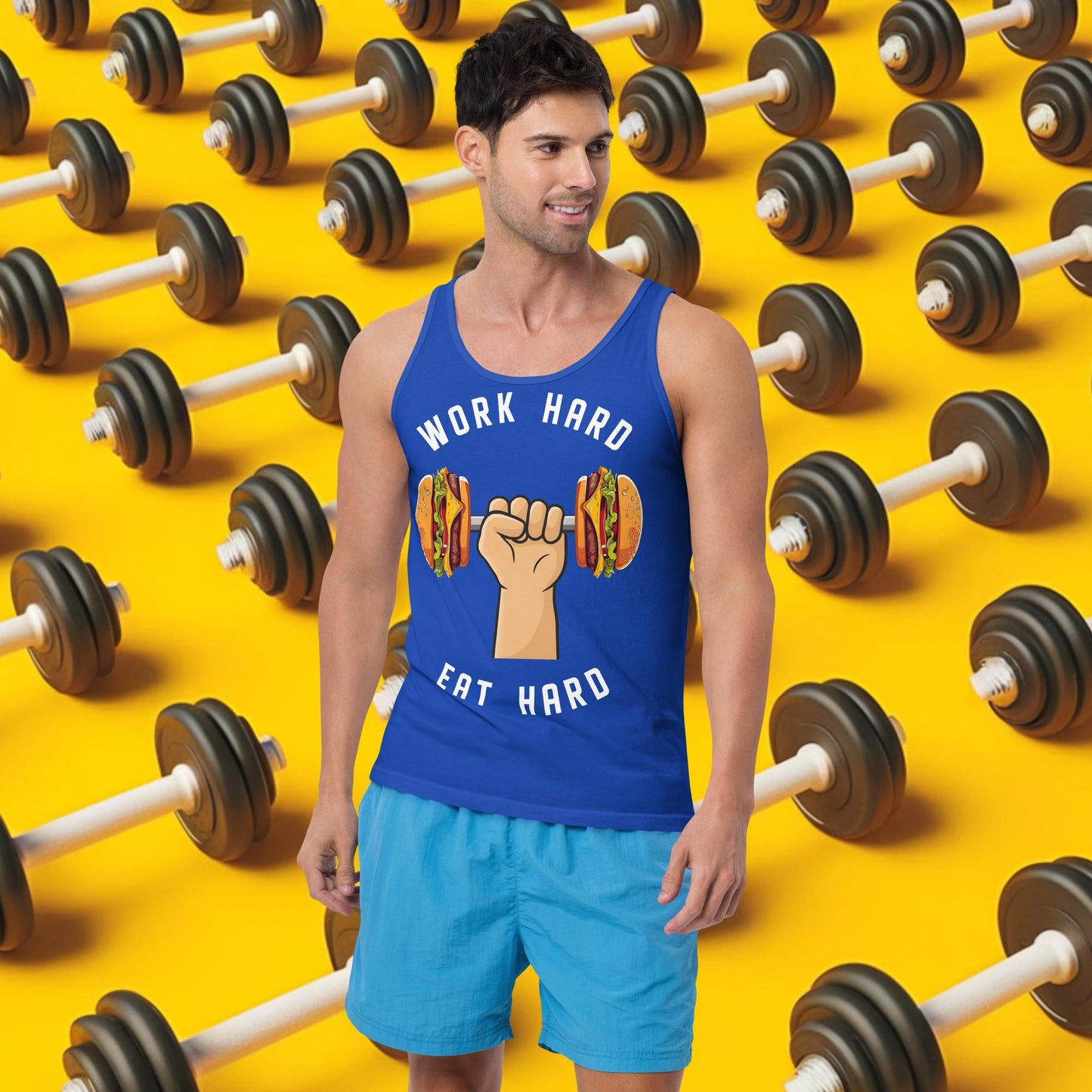 Work Hard Eat Hard Funny Bulk Diet Gym Workout Fitness Bodybuilding Tank Top True Royal Tank Tops Bodybuilding Bulking Burgers Fast Food Fitness Gym Workout Next Cult Brand