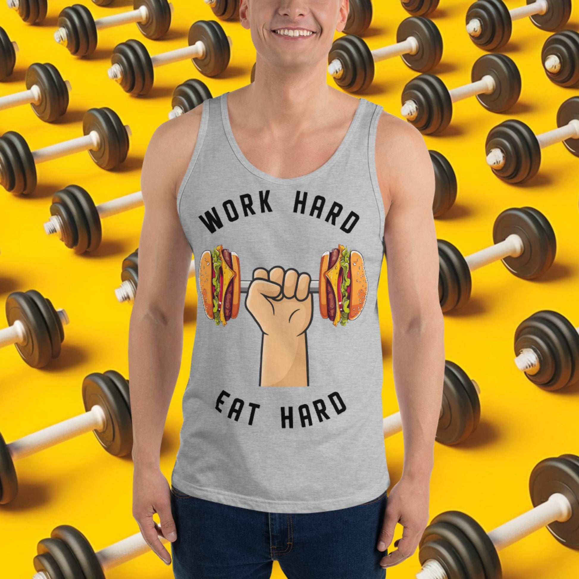 Work Hard Eat Hard Funny Bulk Diet Gym Workout Fitness Bodybuilding Tank Top Athletic Heather Tank Tops Bodybuilding Bulking Burgers Fast Food Fitness Gym Workout Next Cult Brand