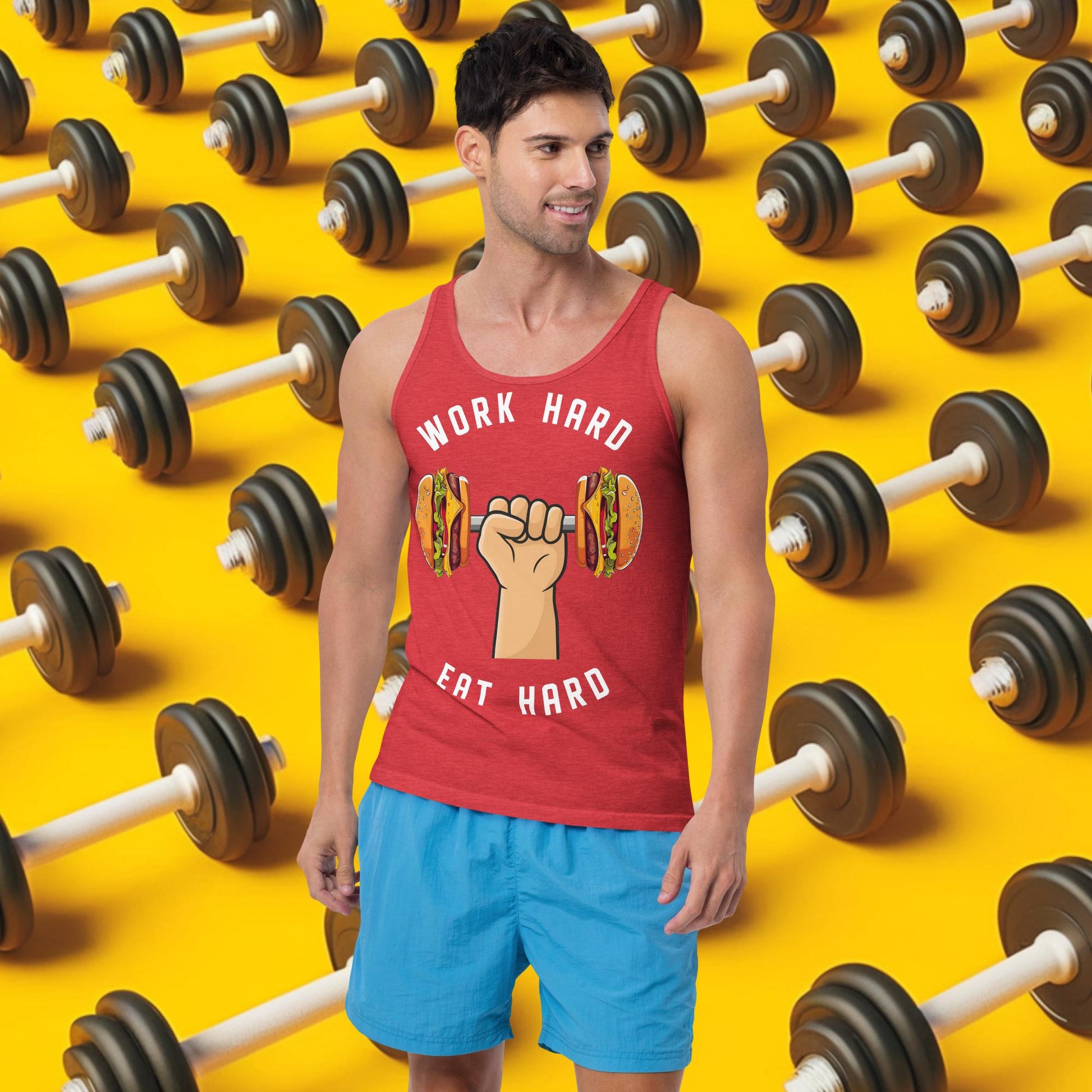 Work Hard Eat Hard Funny Bulk Diet Gym Workout Fitness Bodybuilding Tank Top Red Triblend Tank Tops Bodybuilding Bulking Burgers Fast Food Fitness Gym Workout Next Cult Brand