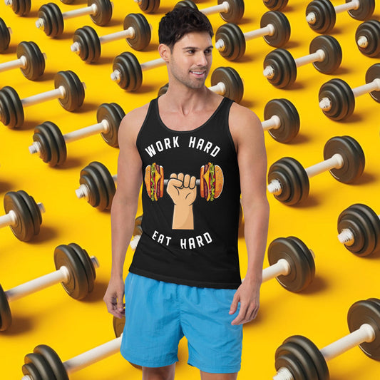 Work Hard Eat Hard Funny Bulk Diet Gym Workout Fitness Bodybuilding Tank Top Black Tank Tops Bodybuilding Bulking Burgers Fast Food Fitness Gym Workout Next Cult Brand
