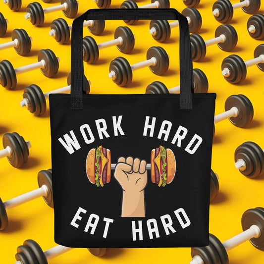 Work Hard Eat Hard Funny Bulk Diet Gym Workout Fitness Bodybuilding Tote bag Default Title Bags Bodybuilding Bulking Burgers Fast Food Fitness Gym Workout Next Cult Brand