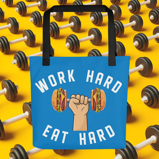 Work Hard Eat Hard Funny Bulk Diet Gym Workout Fitness Bodybuilding Tote bag Default Title Bags Bodybuilding Bulking Burgers Fast Food Fitness Gym Workout Next Cult Brand