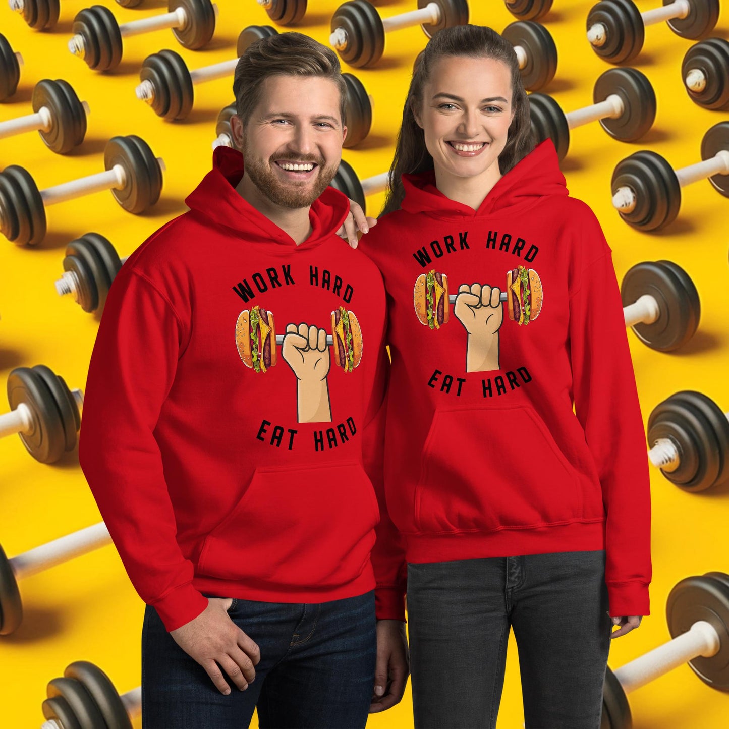 Work Hard Eat Hard Funny Bulk Diet Gym Workout Fitness Bodybuilding Unisex Hoodie Red Hoodies Bodybuilding Bulking Burgers Fast Food Fitness Gym Workout Next Cult Brand