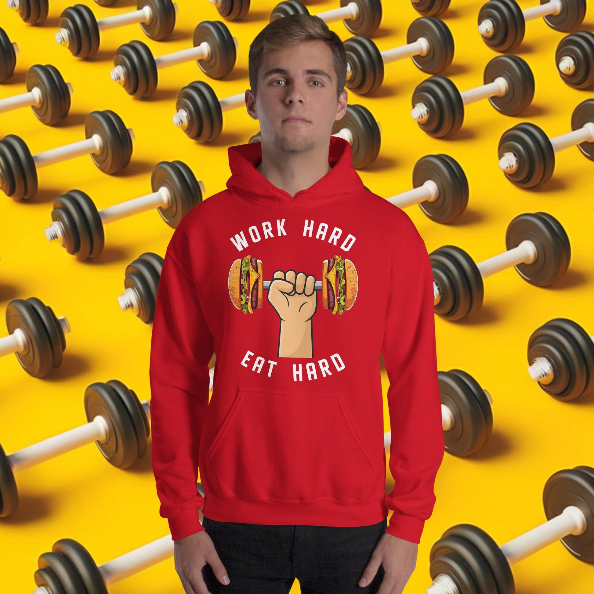 Work Hard Eat Hard Funny Bulk Diet Gym Workout Fitness Bodybuilding Unisex Hoodie Red Hoodies Bodybuilding Bulking Burgers Fast Food Fitness Gym Workout Next Cult Brand