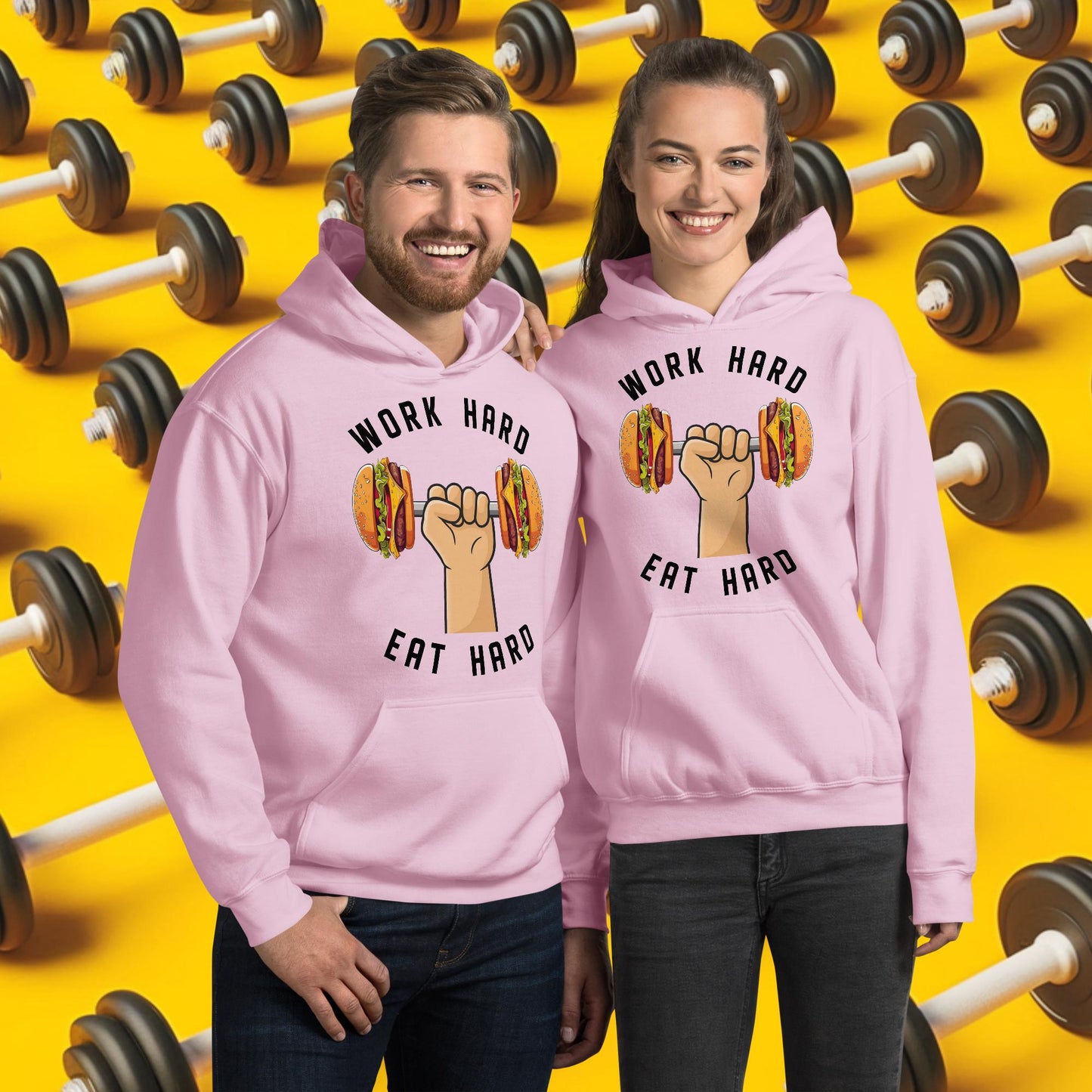 Work Hard Eat Hard Funny Bulk Diet Gym Workout Fitness Bodybuilding Unisex Hoodie Light Pink Hoodies Bodybuilding Bulking Burgers Fast Food Fitness Gym Workout Next Cult Brand