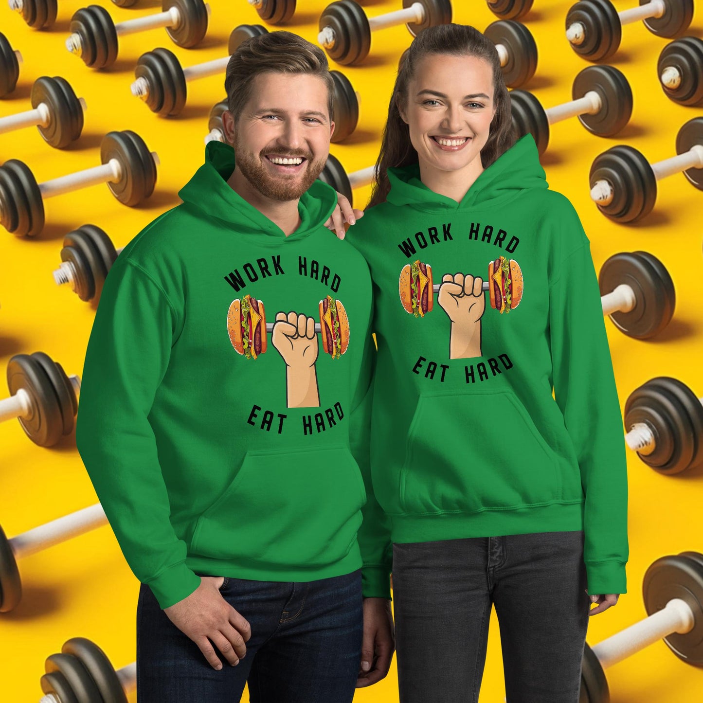 Work Hard Eat Hard Funny Bulk Diet Gym Workout Fitness Bodybuilding Unisex Hoodie Irish Green Hoodies Bodybuilding Bulking Burgers Fast Food Fitness Gym Workout Next Cult Brand