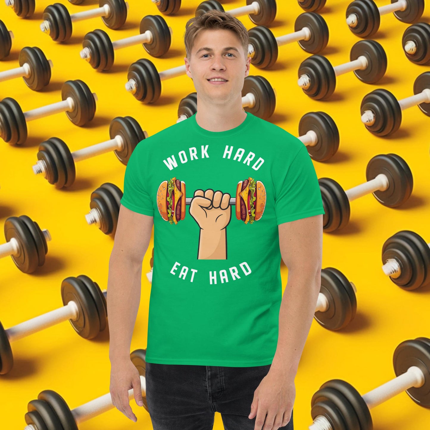 Work Hard Eat Hard Funny Bulk Diet Gym Workout Fitness Bodybuilding tee Irish Green T-shirts Bodybuilding Bulking Burgers Fast Food Fitness Gym Workout Next Cult Brand