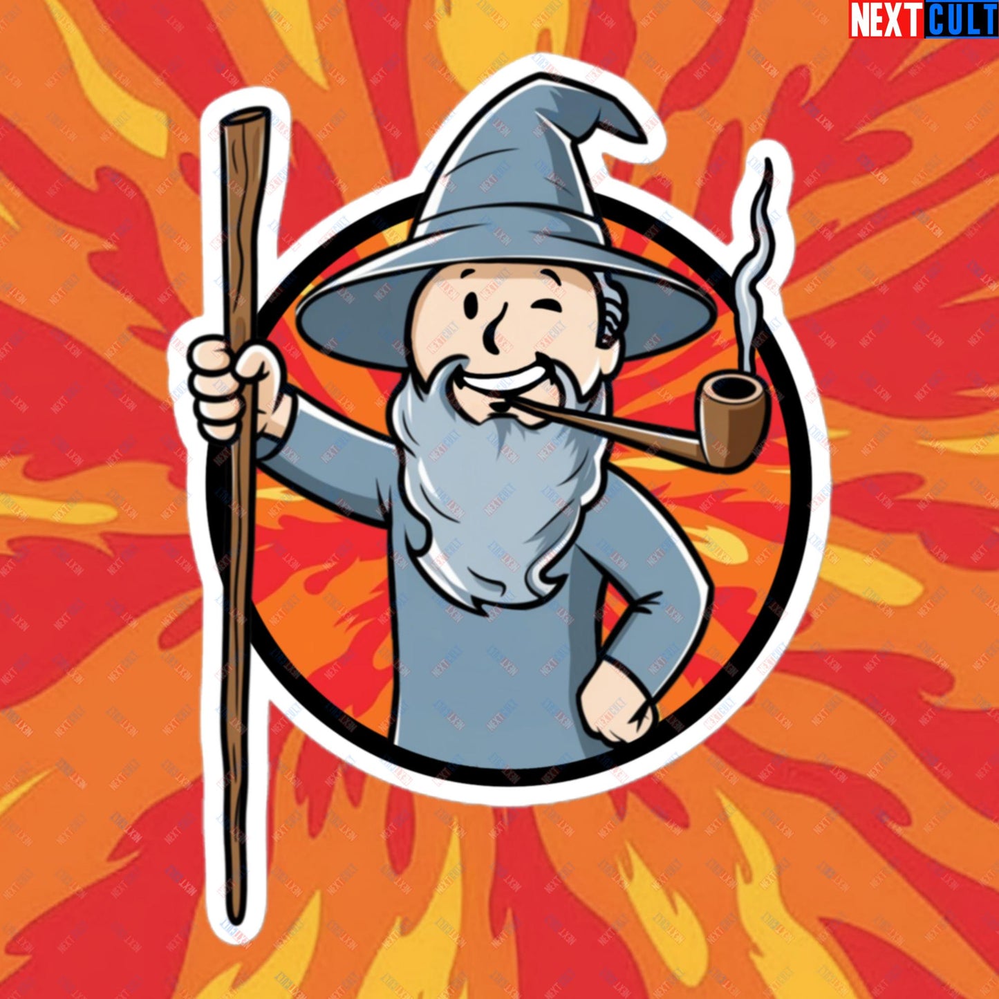 You Shall Not Pass Gandalf Vault Boy Fallout Funny Meme Cartoon Mashup Bubble-free stickers 5.5″×5.5″ Stickers Fallout Gandalf Lord of the Rings Movies Vault Boy Next Cult Brand