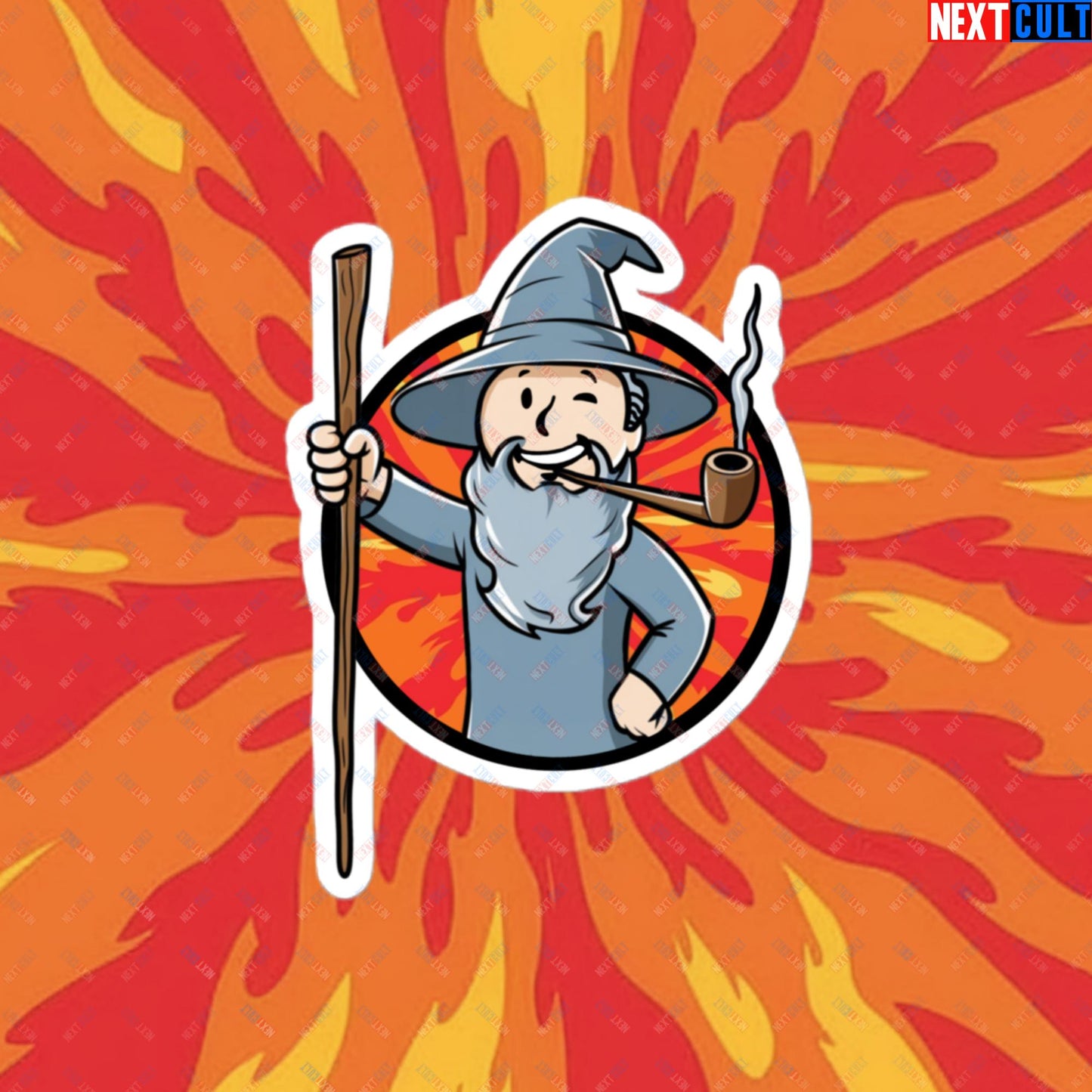 You Shall Not Pass Gandalf Vault Boy Fallout Funny Meme Cartoon Mashup Bubble-free stickers 4″×4″ Stickers Fallout Gandalf Lord of the Rings Movies Vault Boy Next Cult Brand